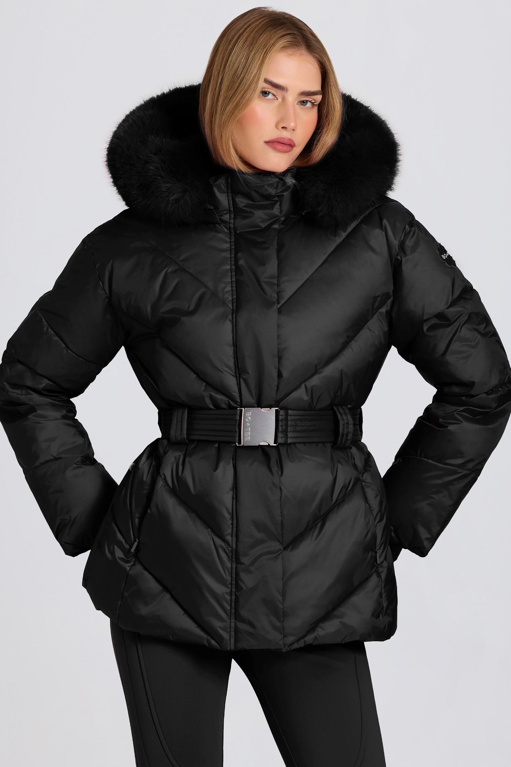 Waterproof Faux-Fur Hood Ski Jacket in Black Product Image