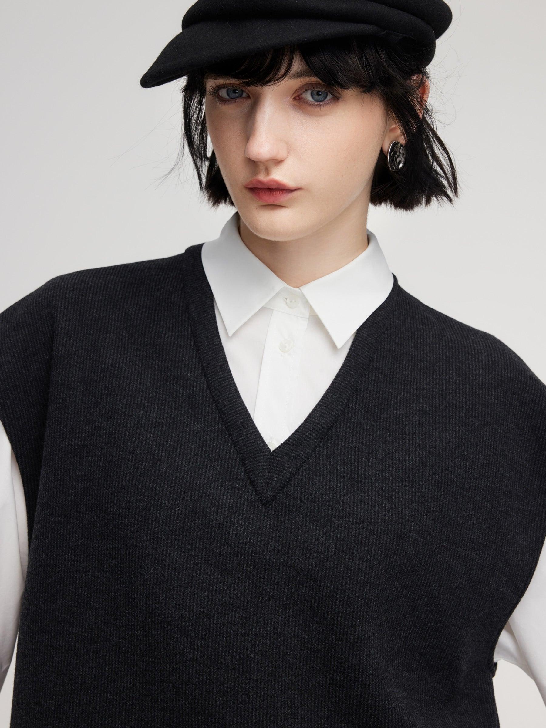 Shirt And Knit Sweater Vest And Skirt Three-Piece Set Product Image