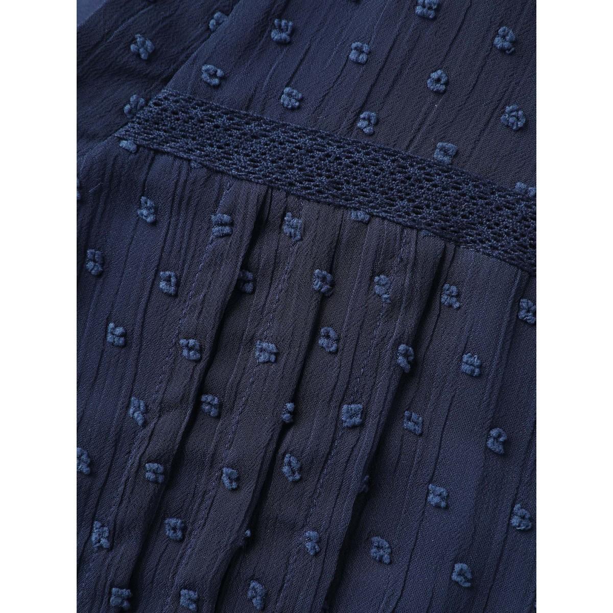 Plus Size Indigo Polka Dots Sheer Textured Blouse Women Office Elbow-length sleeve Notched collar Office Blouses BloomChic 12/L Product Image