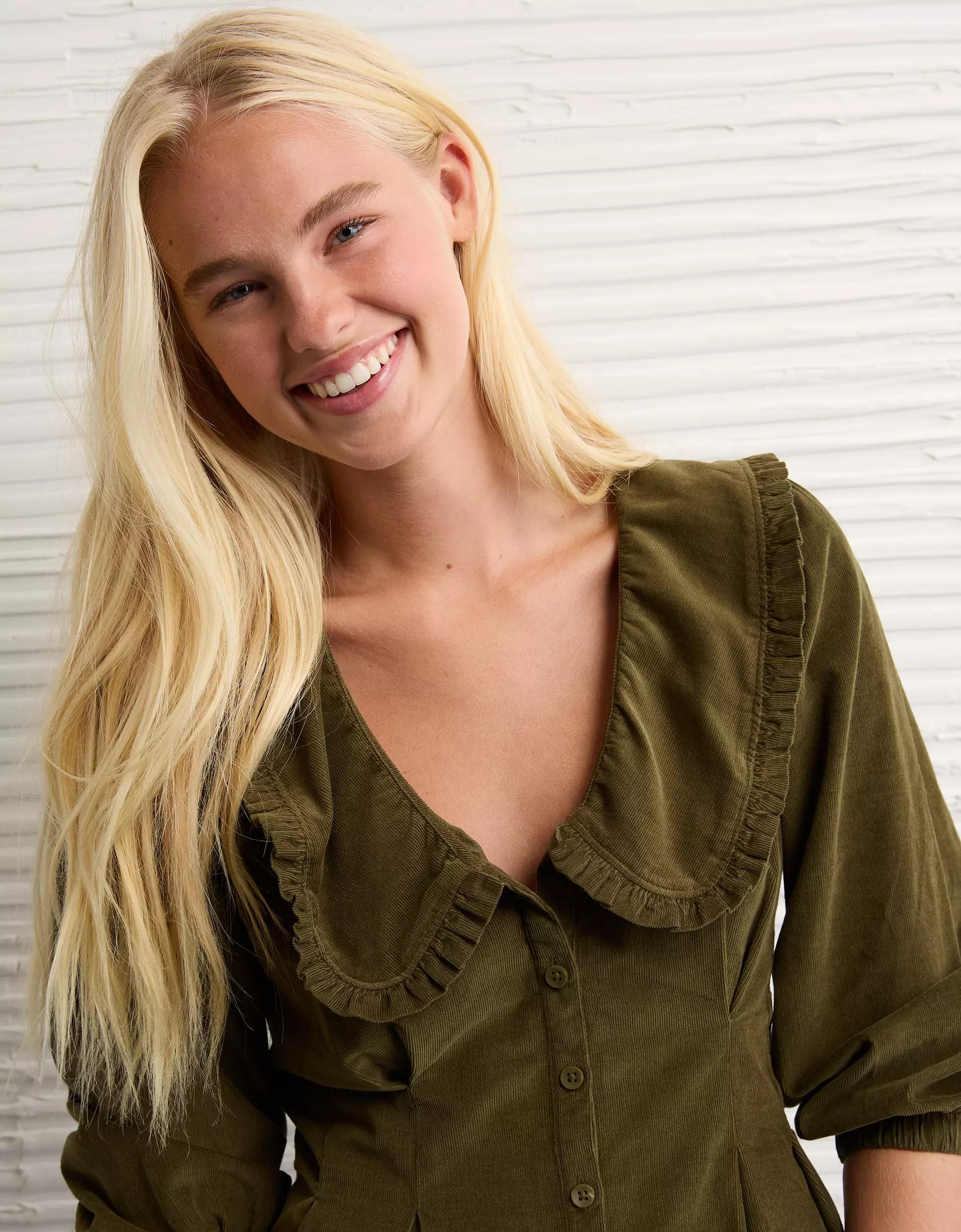 AE Button-Front Mini Dress Product Image