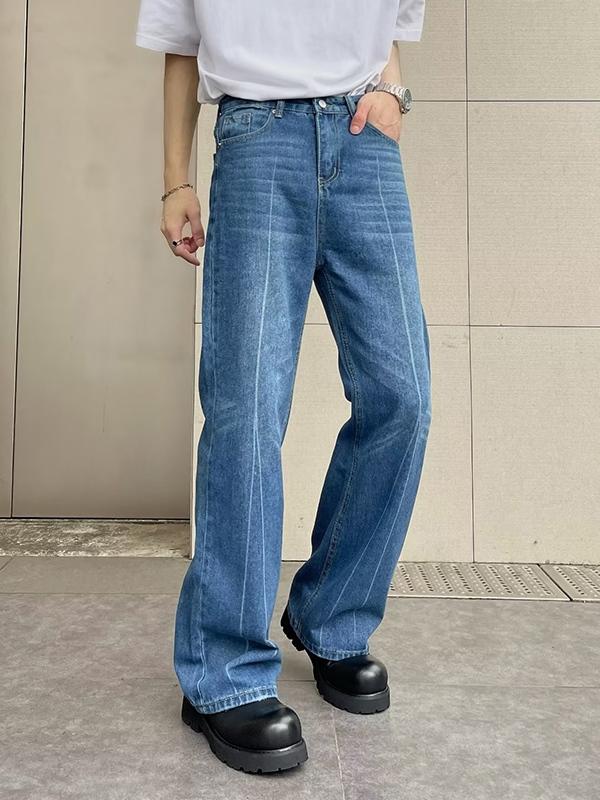 Men's Vintage Wash Splice Straight Leg Jeans Product Image