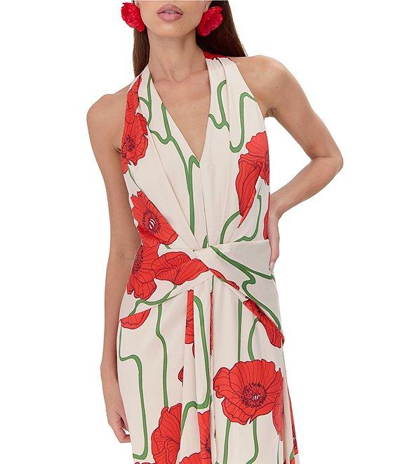 Adelyn Rae Rosalyn Woven Abstract Rose Print V Neck Sleeveless A-Line Maxi Dress Product Image