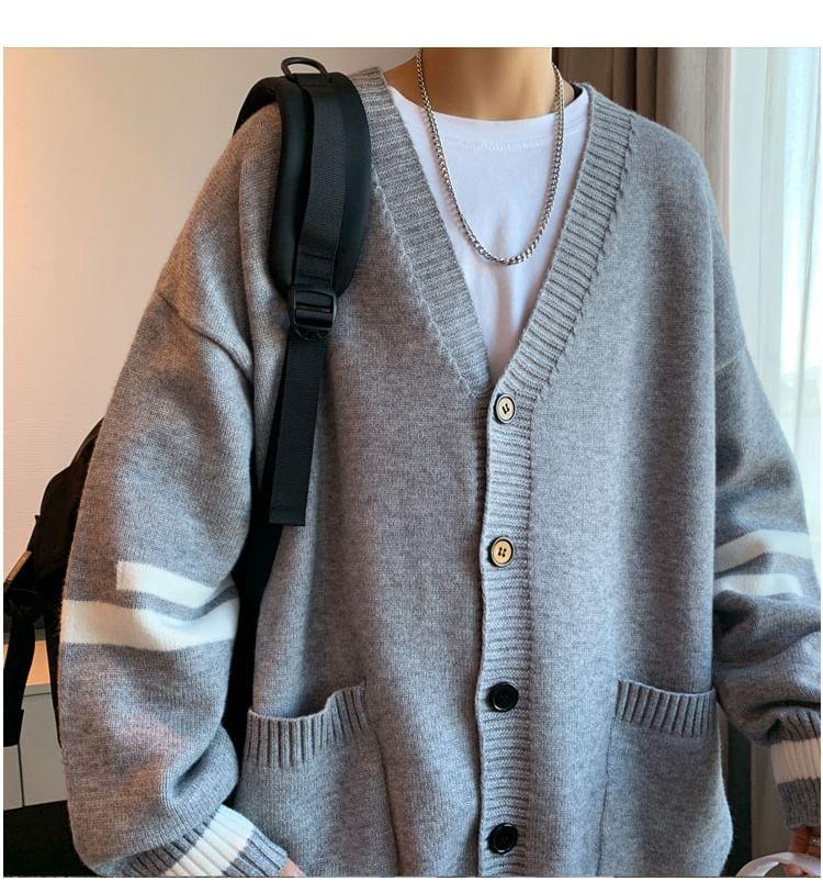 V-Neck Striped Cardigan Product Image