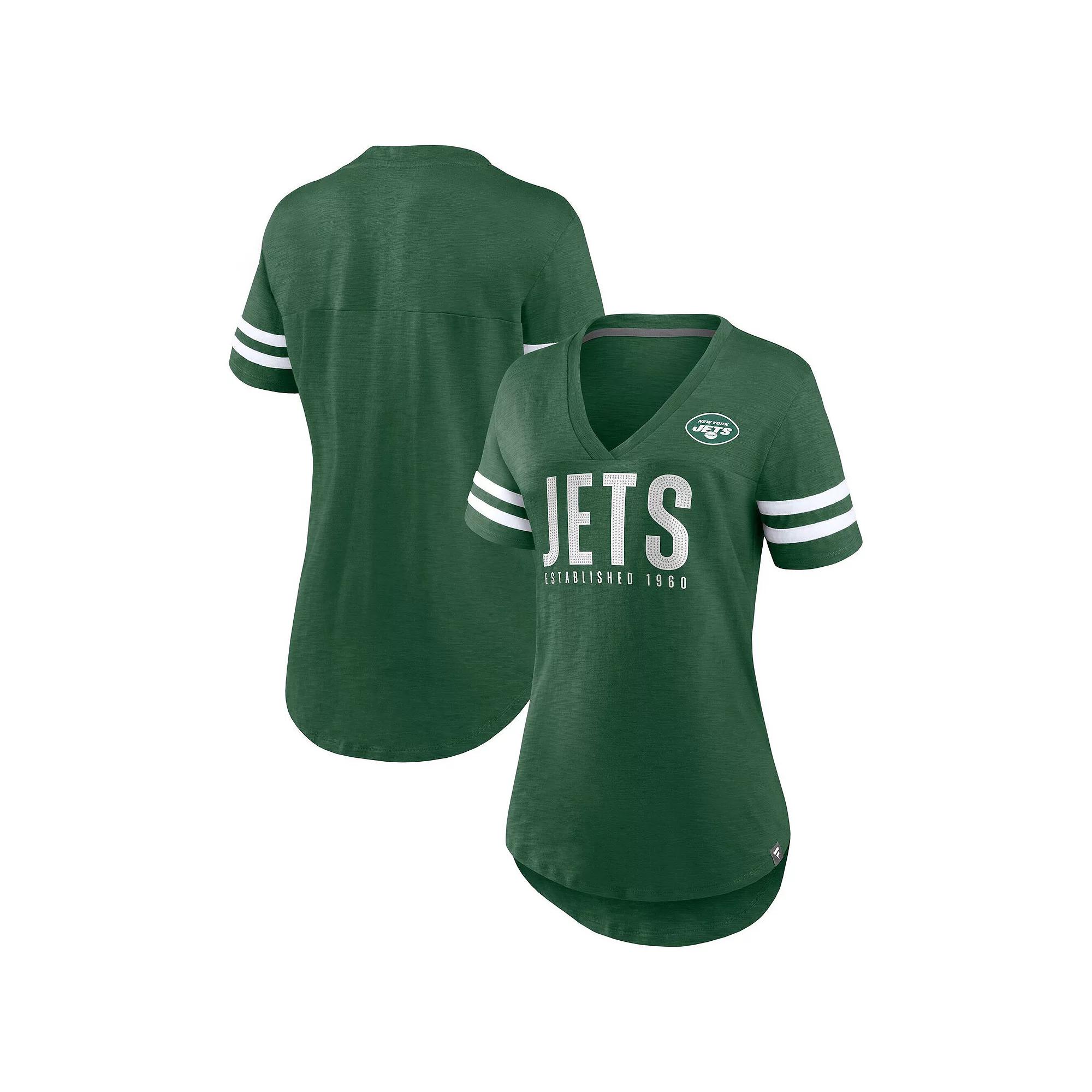 Women's Fanatics  Green New York Jets Rhinestone Speed Tested V-Neck T-Shirt, Size: XL Product Image
