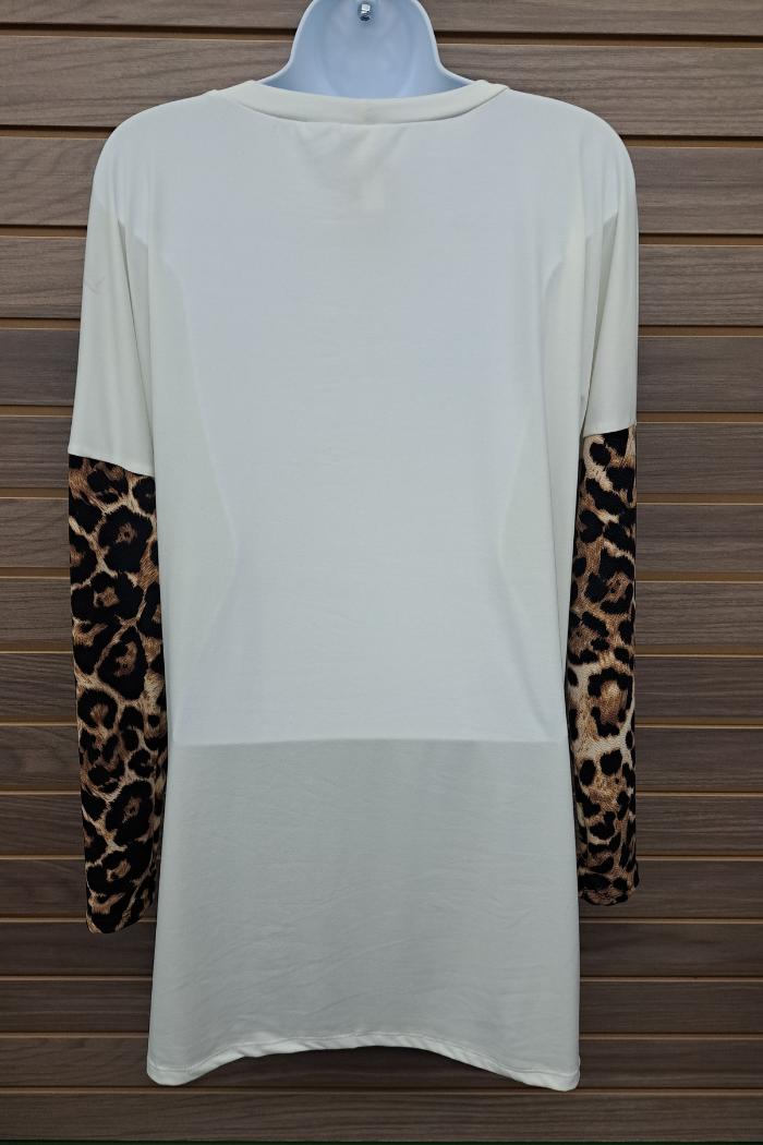 Long leopard sleeve cream bodice Product Image