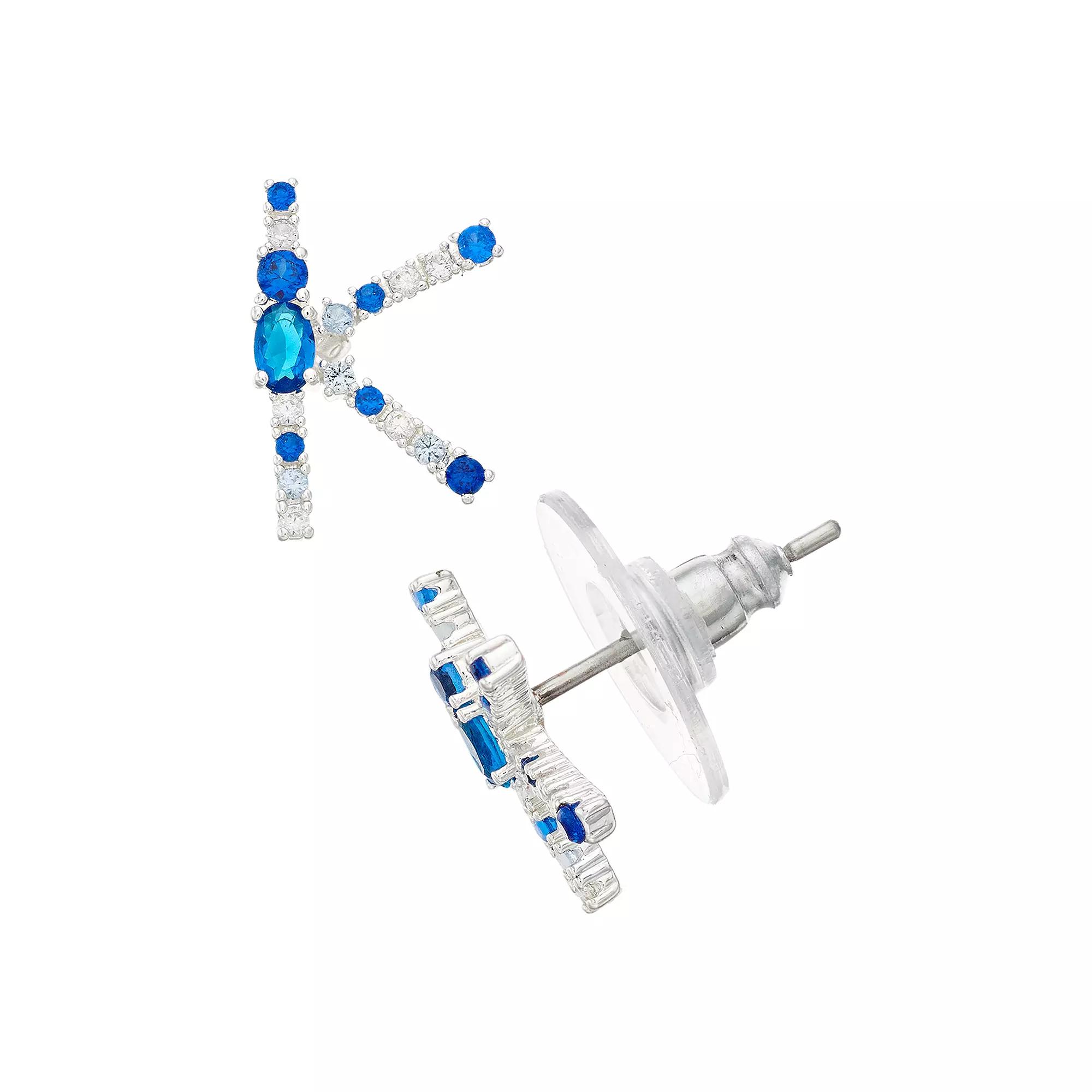 City Luxe Silver Tone Cubic Zirconia Initial Stud Earrings, Women's, Silver Tone A Product Image