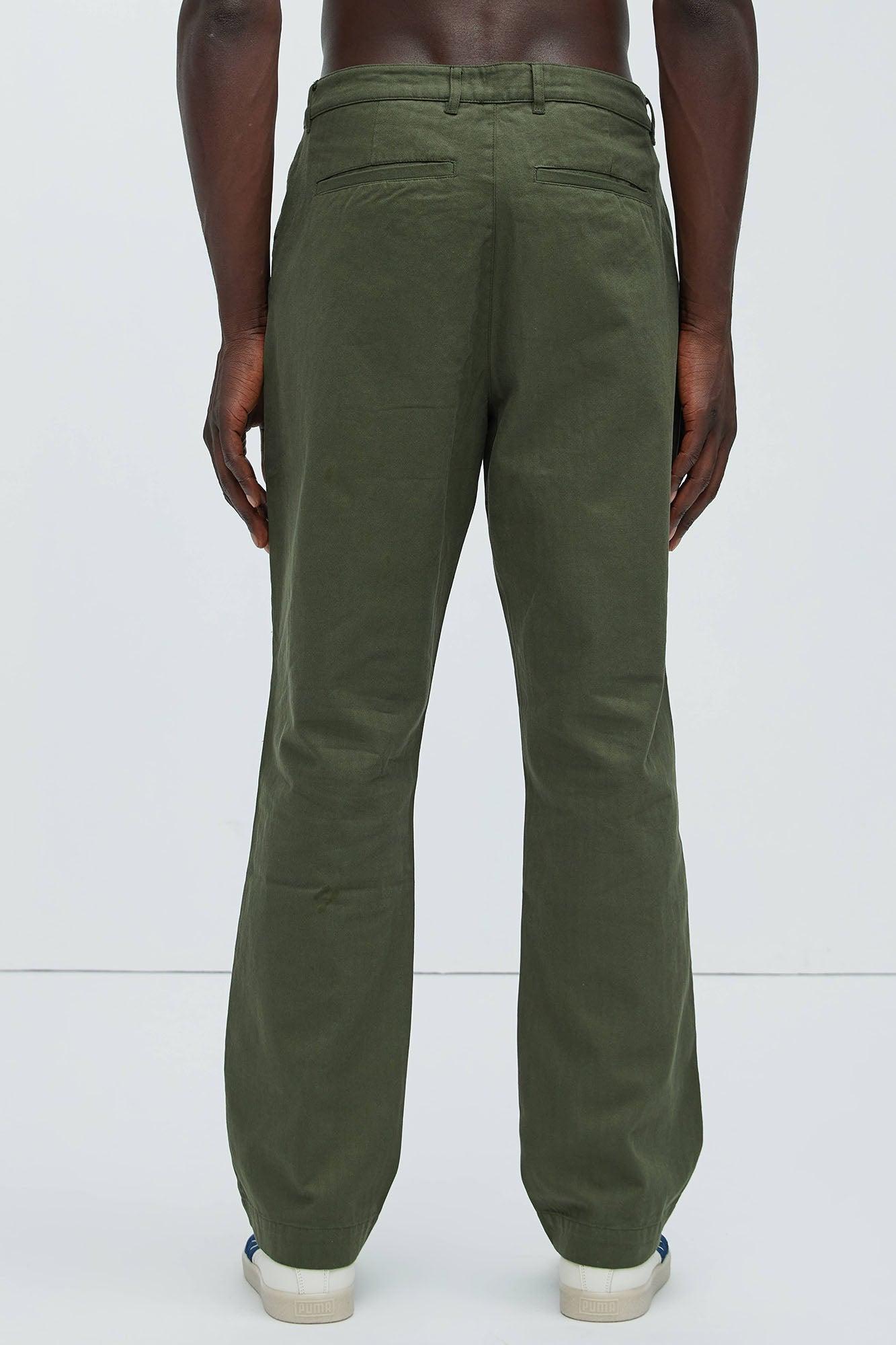 Berry Herringbone Straight Pants - Olive Product Image