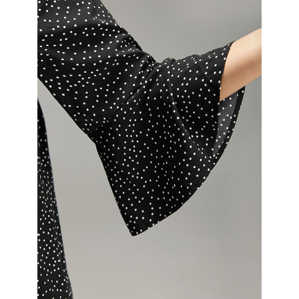 Plus Size Black Polka Dot Crochet Lace Button Detail Blouse Women Elegant Elbow-length sleeve V-neck Dailywear Blouses BloomChic 14-16/1X Product Image