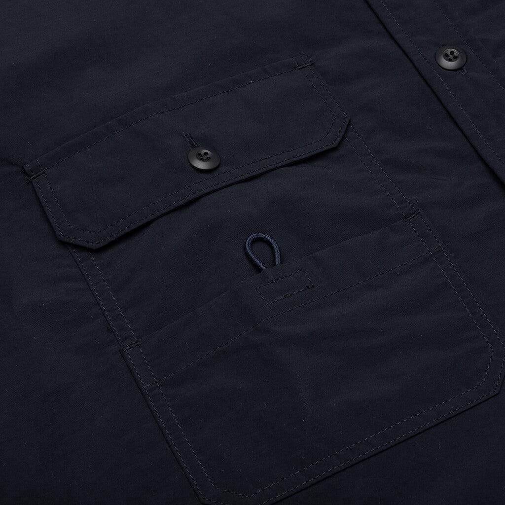 Curved Hem Nylon Short Sleeve Shirt - Navy/White Male Product Image