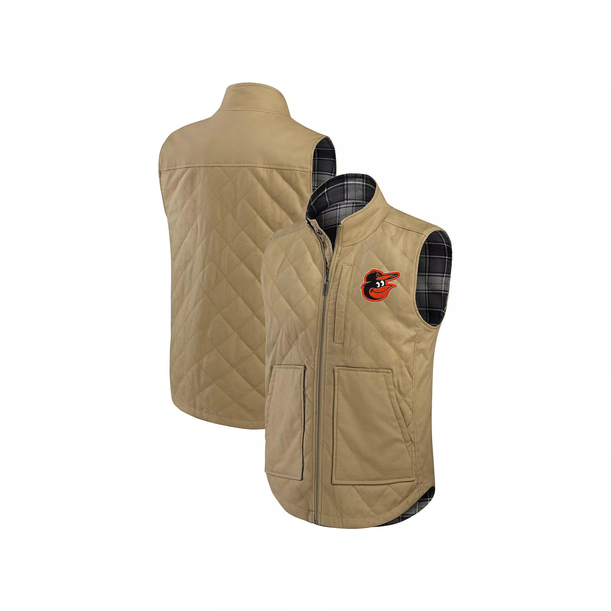 Men's Darius Rucker Collection by Fanatics Tan/Charcoal St. Louis Cardinals Reversible Canvas & Plaid Patch Full-Zip Vest, Size: Small, Team Product Image