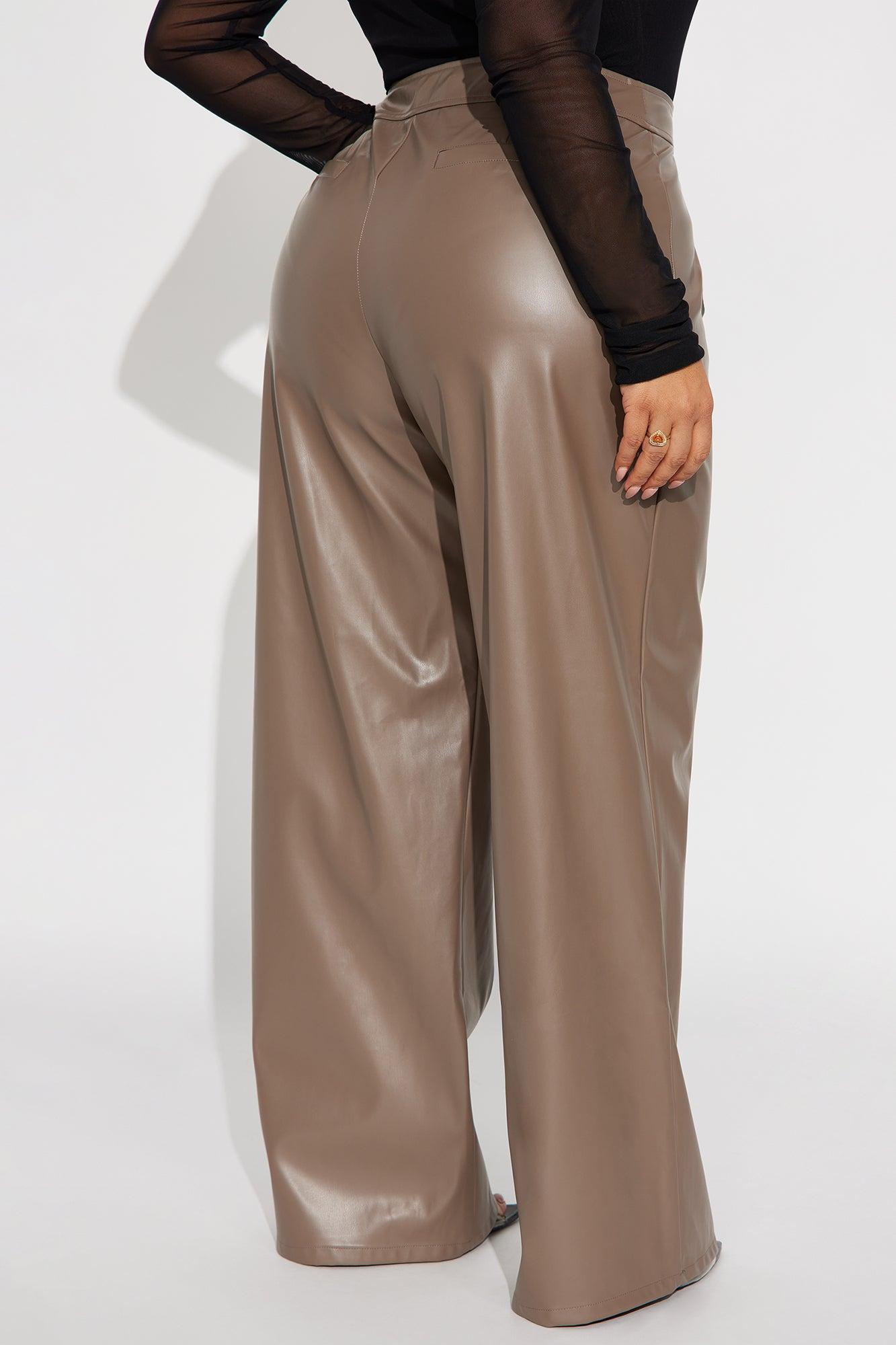 Going Somewhere Faux Leather Wide Leg Pant 33 - Mocha Female Product Image