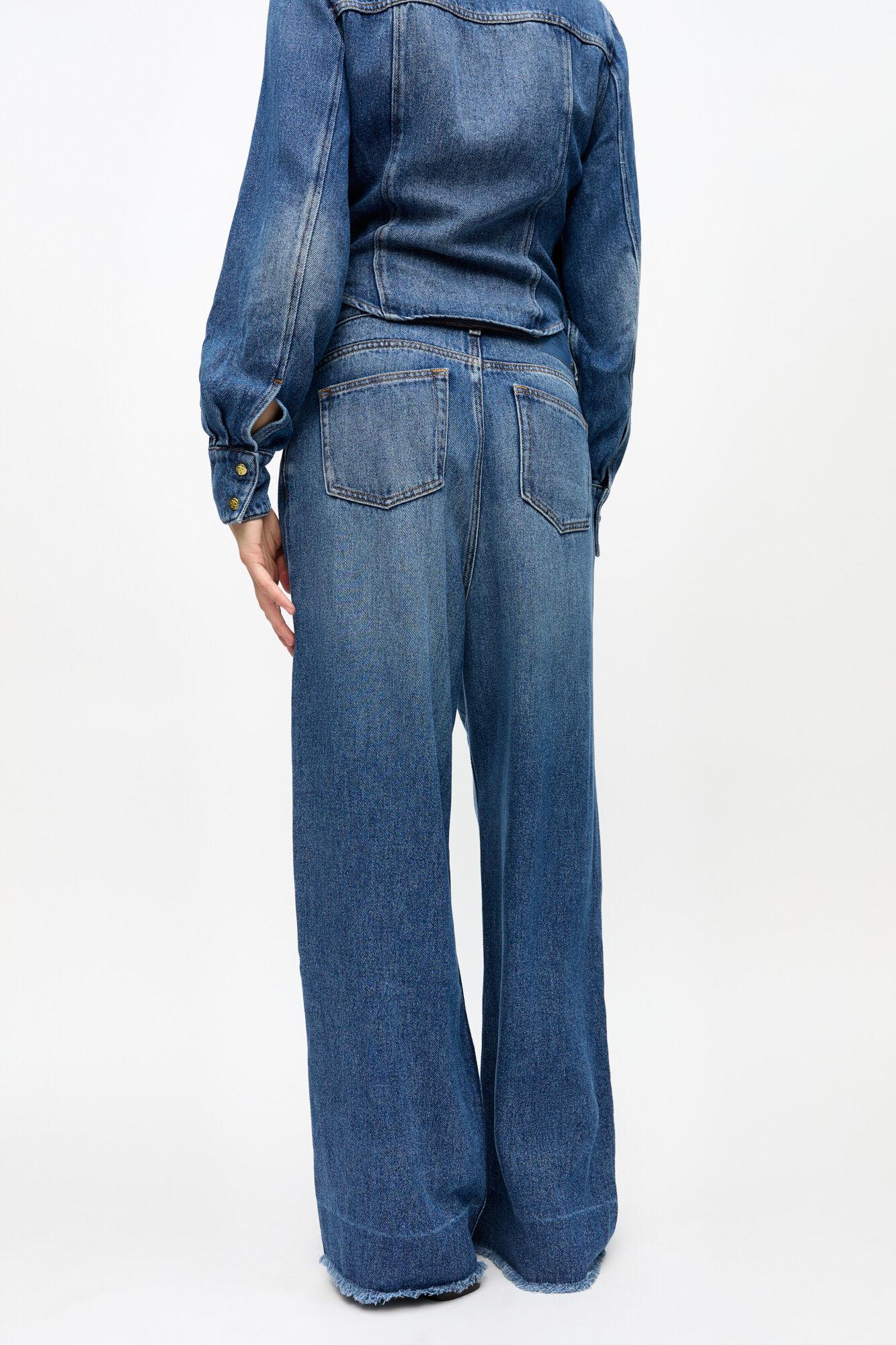 Blue Pleated Jeans Product Image