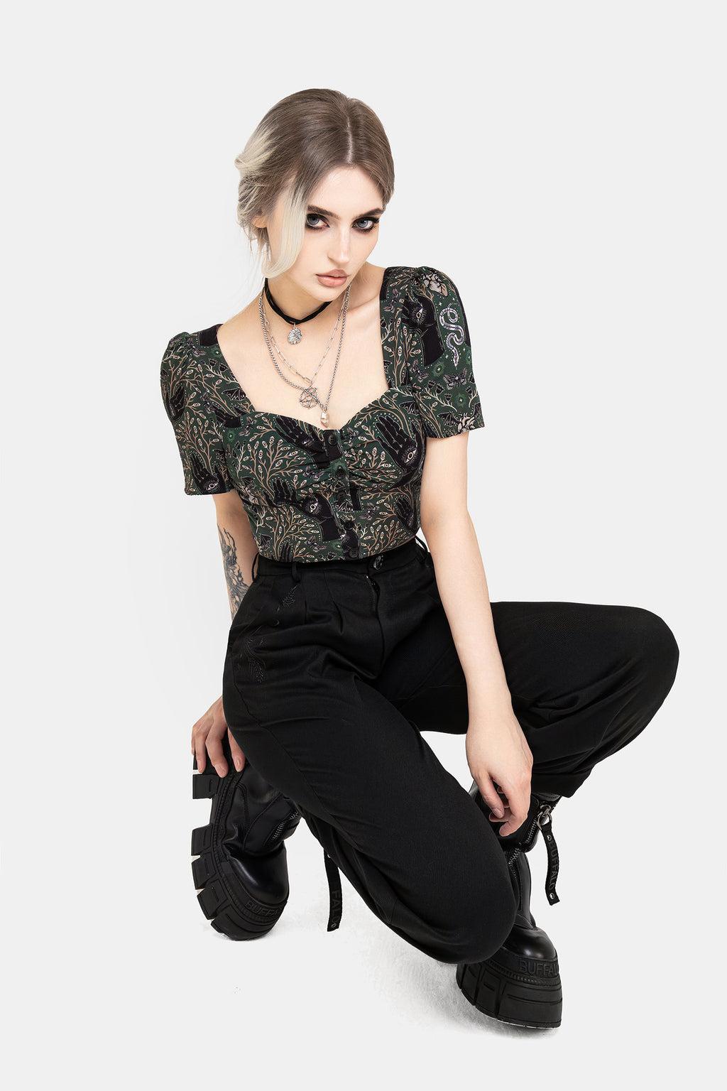 Hemlock Button Up Crop Top - Green Product Image