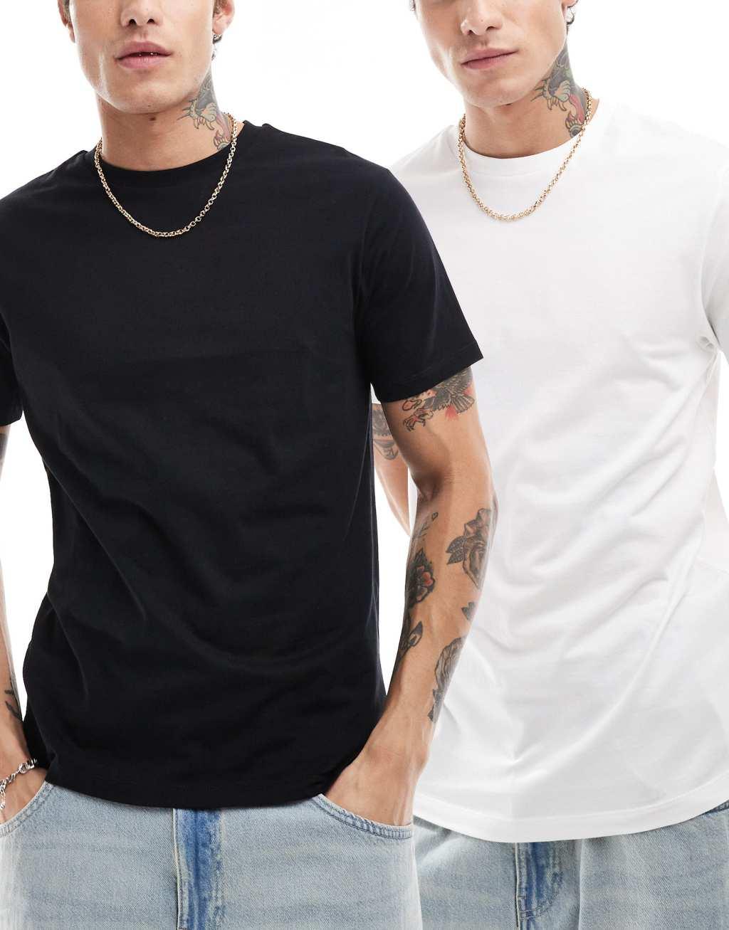 ASOS DESIGN essential 2 pack crew neck t-shirts in black and white Product Image