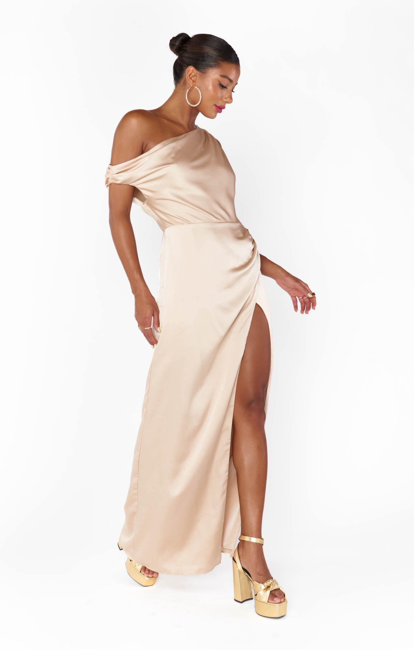 Jodie Dress ~ Champagne Luxe Satin Product Image