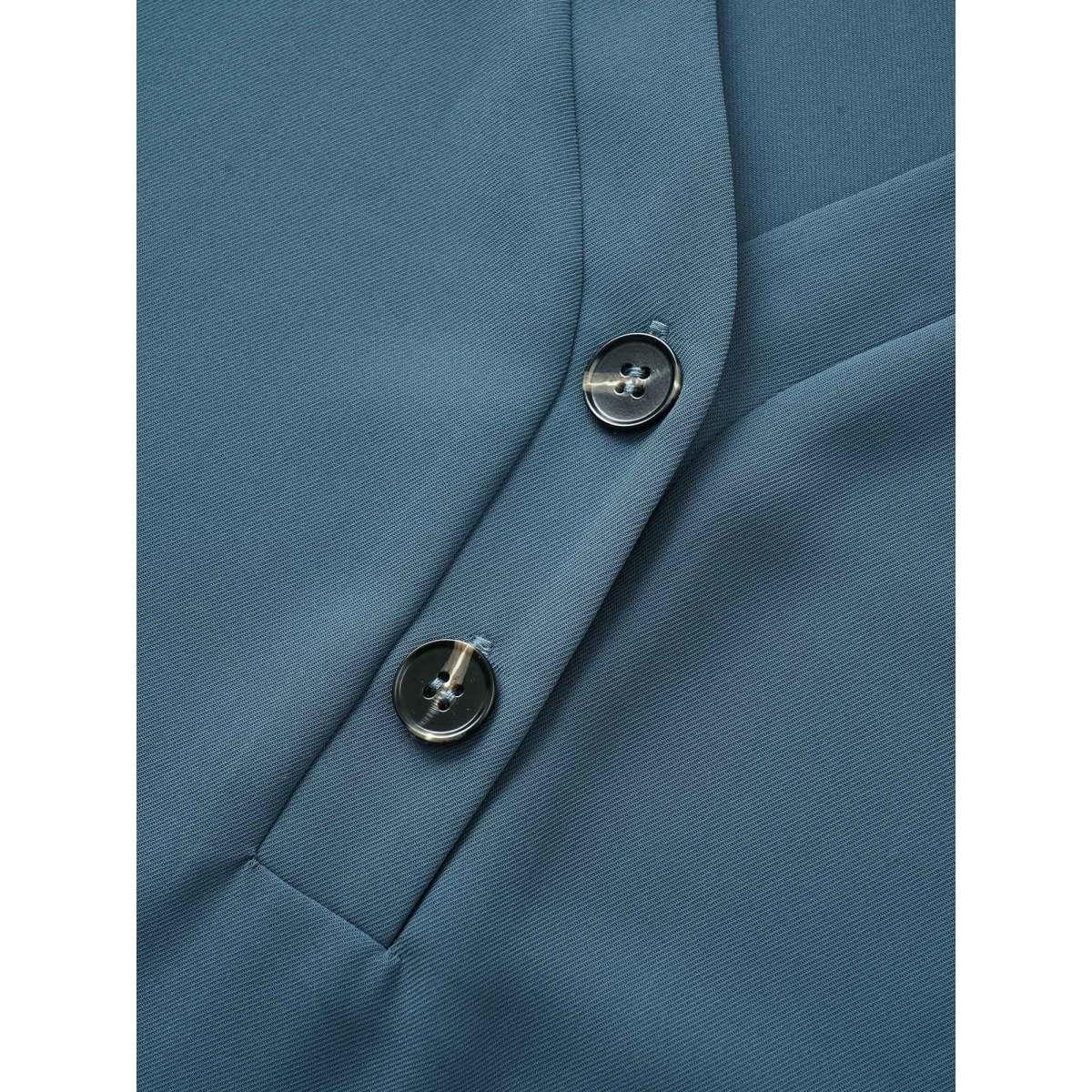 Plus Size Stone Anti-Wrinkle Button Detail Curved Hem Tab Sleeve Blouse Women Office Half Sleeve V-neck Work Blouses BloomChic 18-20/2X Product Image