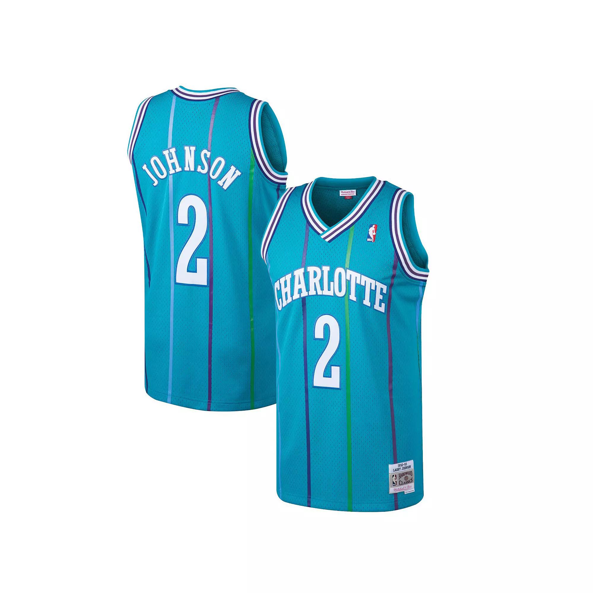 Men's Mitchell & Ness Larry Johnson Teal Charlotte Hornets Hardwood Classics Swingman Jersey,  Product Image