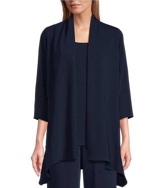 Caroline Rose Matte Crepe Open Front Side Drape 3/4 Sleeve Jacket Product Image