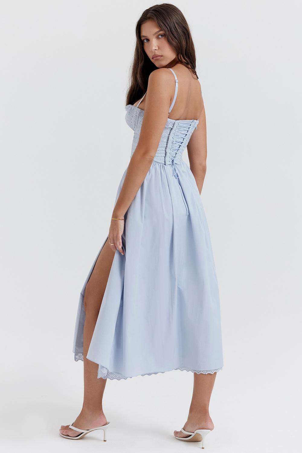 Jaime  soft blue cotton broderie anglais midi sundress Product Image