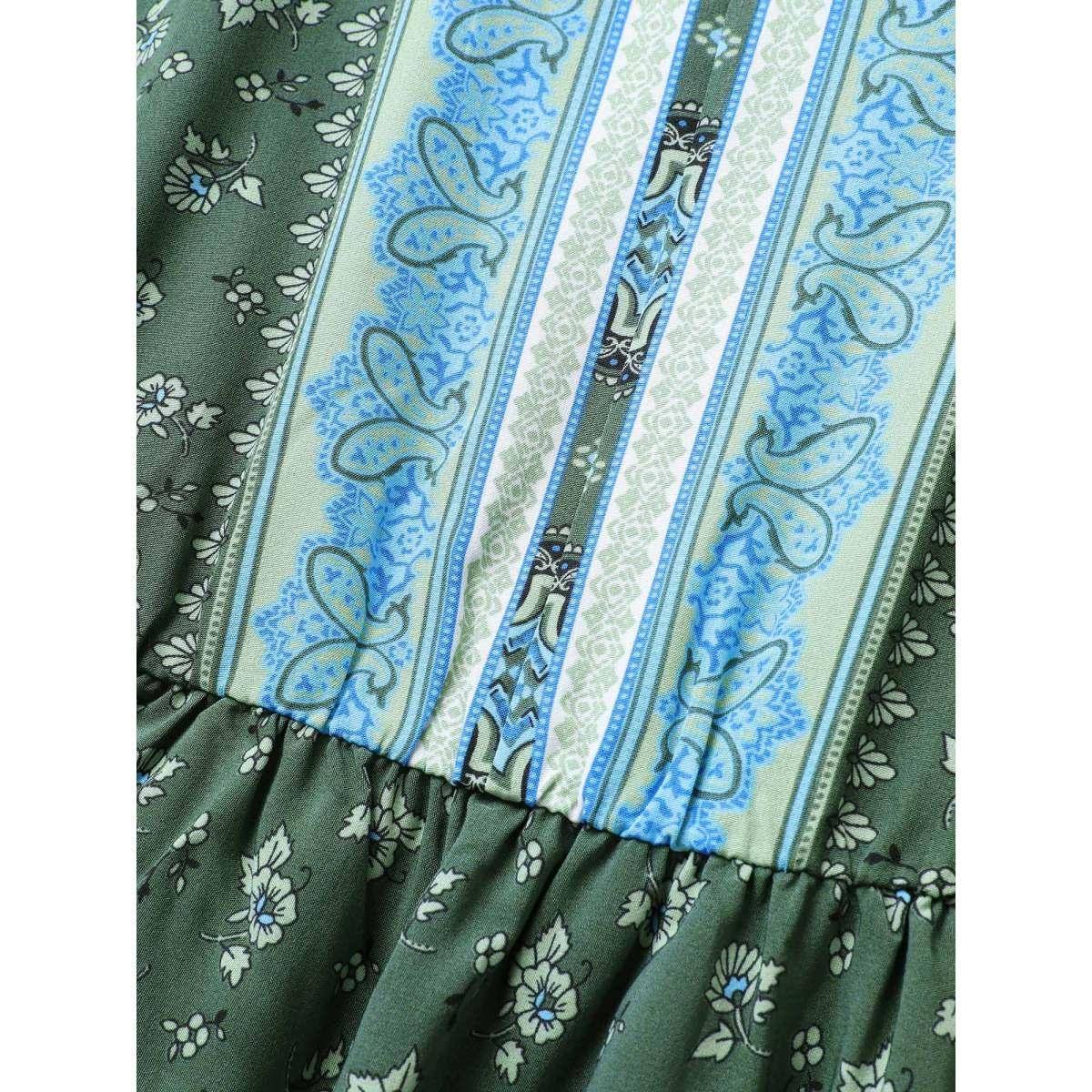 Plus Size Bandana Print Halter Neck Tie Knot Dress Moss Women Resort Gathered Halter neck Sleeveless Curvy BloomChic 22-24/3X Product Image