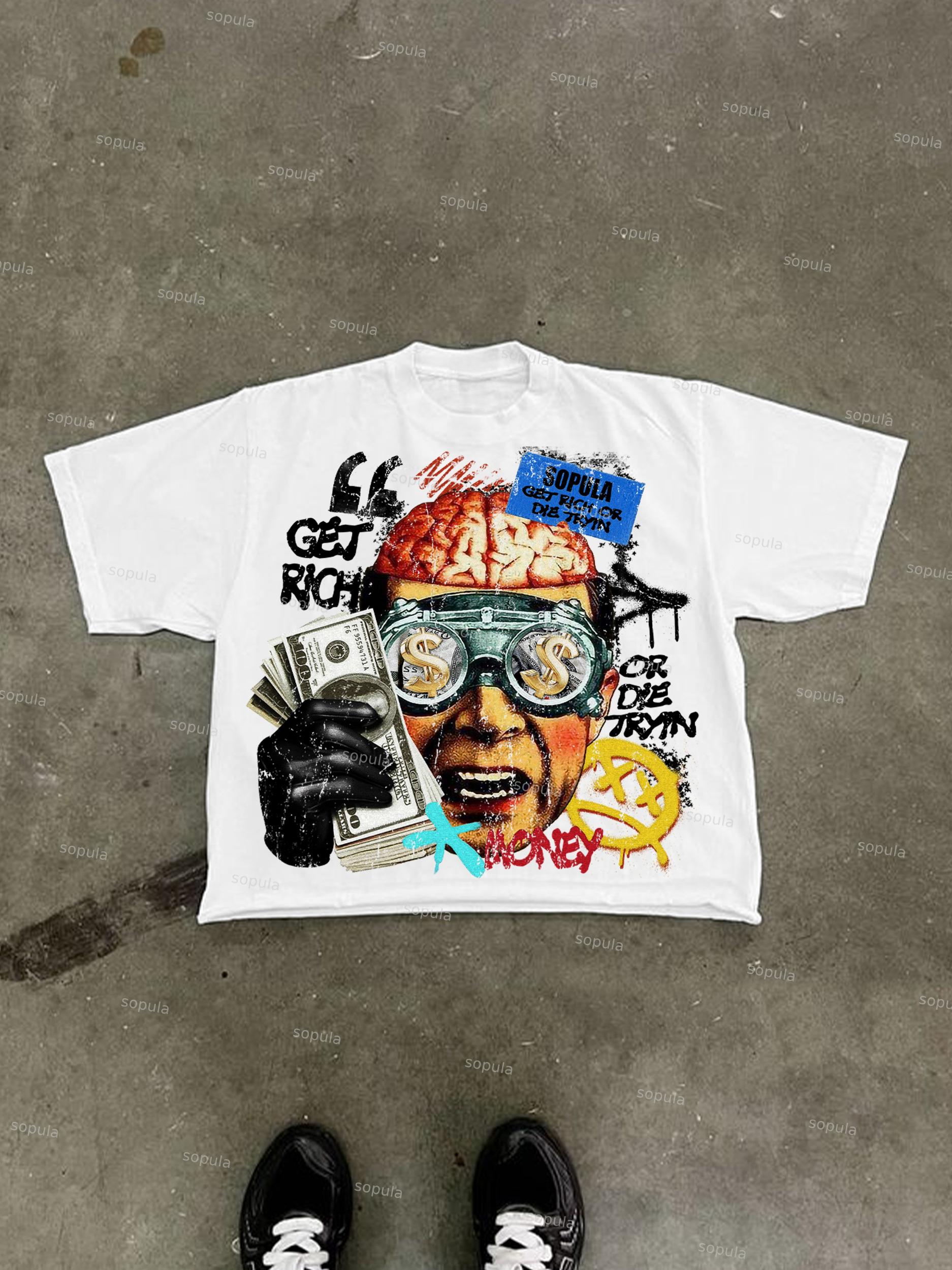 Oversized Get Rich Money Portrait Print Cropped T-shirt Product Image