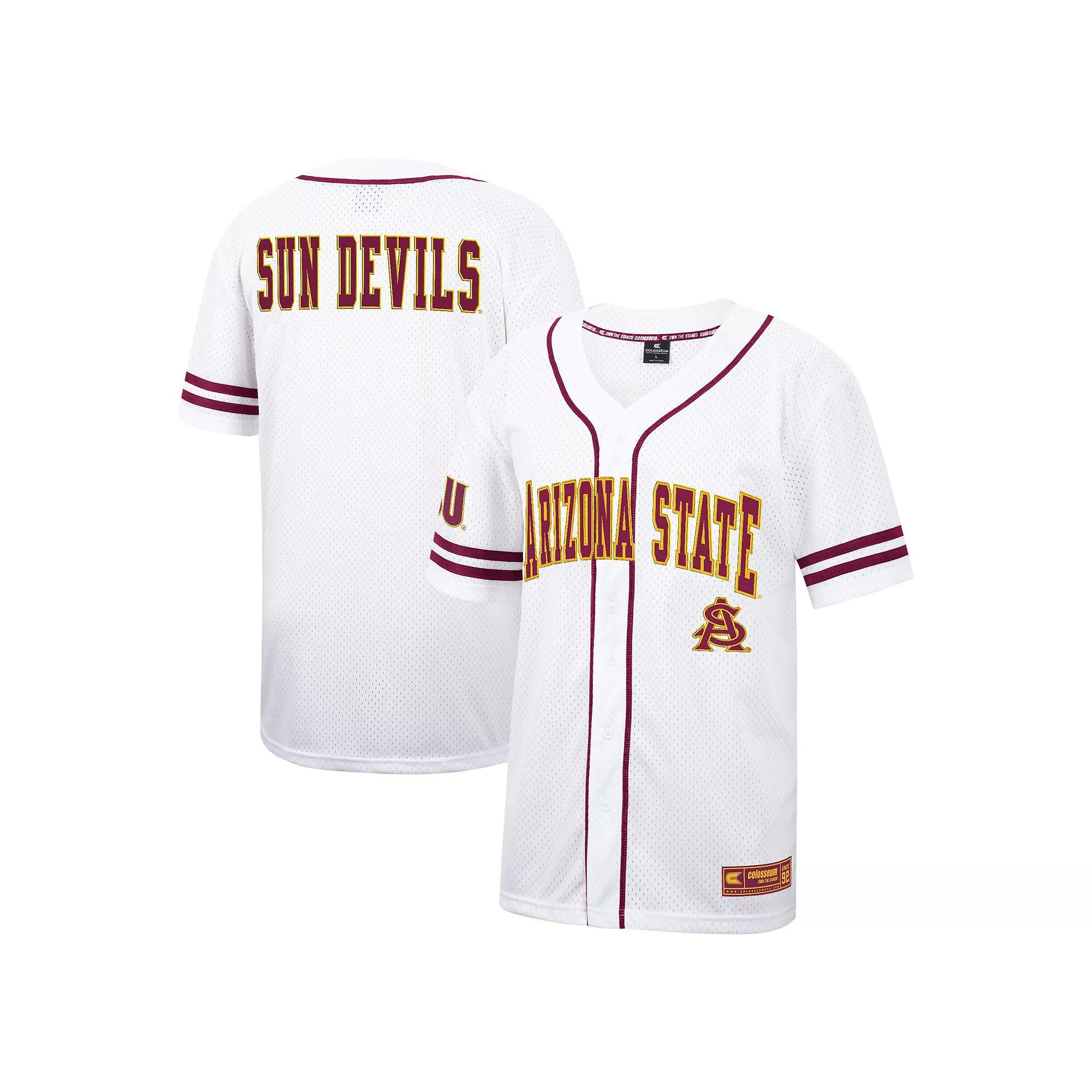 Men's Colosseum White Arizona State Sun Devils Free Spirited Mesh Button-Up Baseball Jersey, Size: XL Product Image