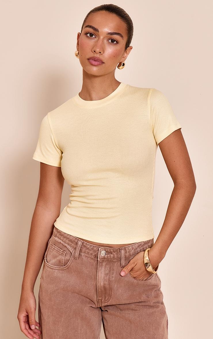 Butter Cream Soft Rib Crew Neck Short Sleeve Top Product Image
