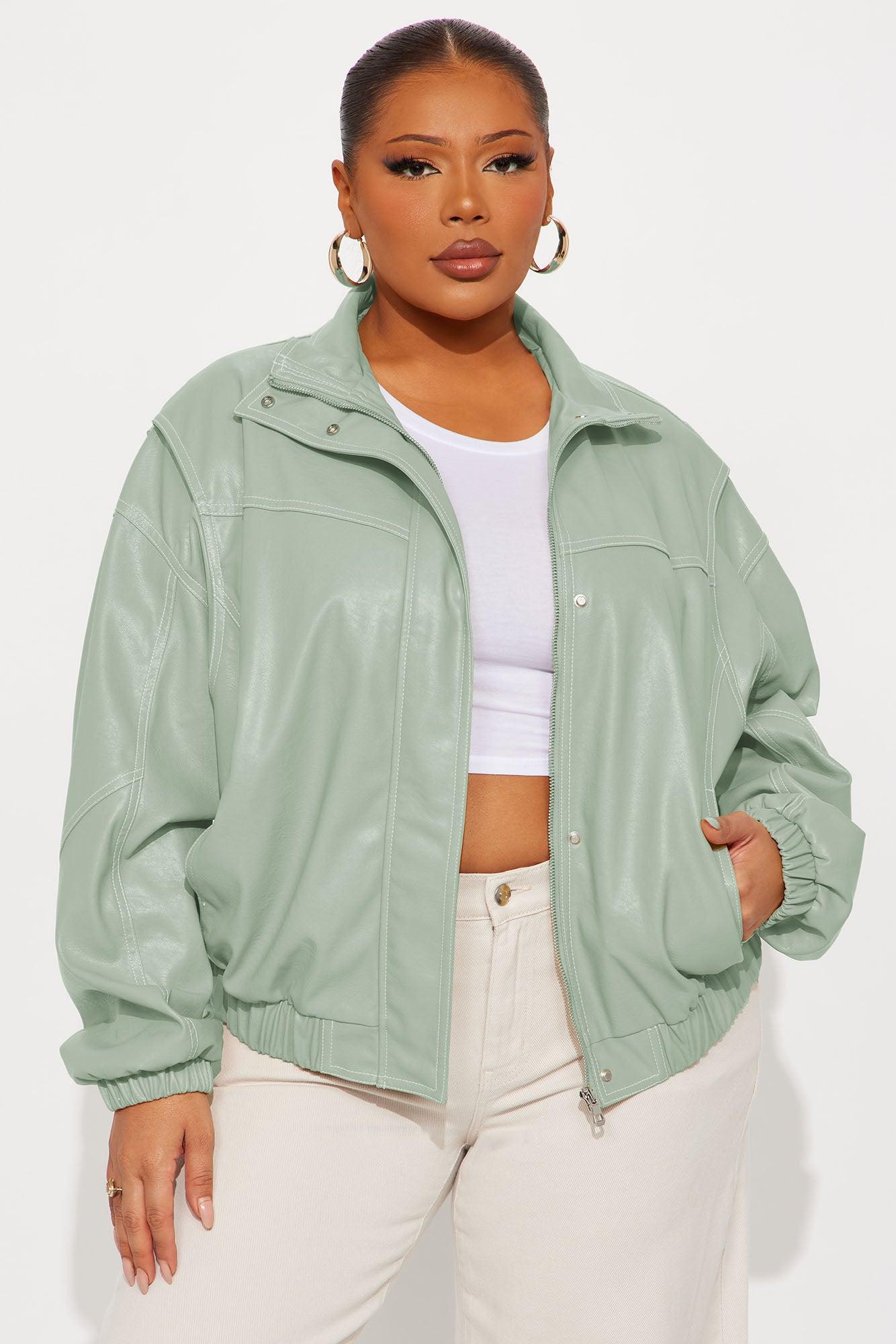 Stella Faux Leather Bomber Jacket - Sage Female Product Image