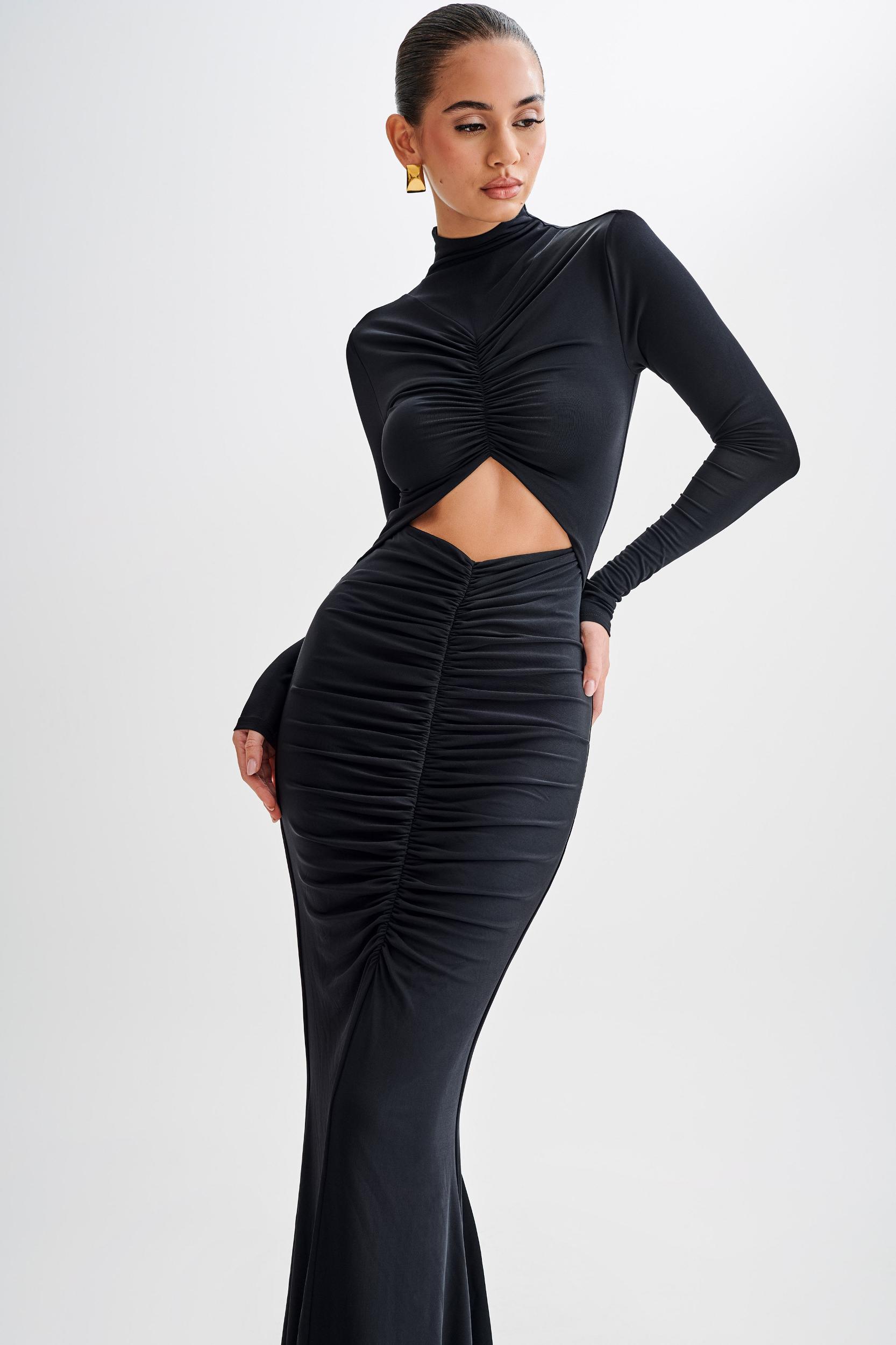 Pia Slinky Long Sleeve Cutout Maxi Dress - Black Product Image