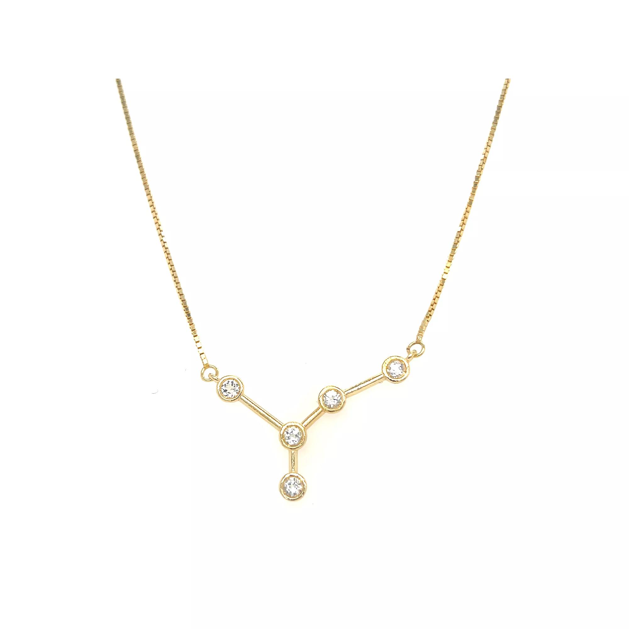 Meshmerise Sterling Silver White Topaz Zodiac Constellation Necklace, Womens Gold Tone Cancer Product Image