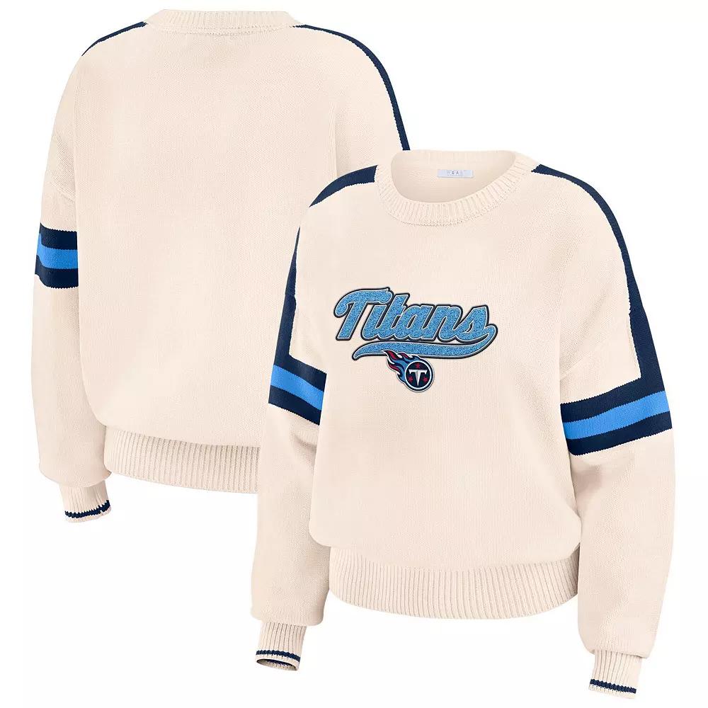 Women's WEAR by Erin Andrews Cream Tennessee Titans Stripe Pullover Sweater,  Product Image
