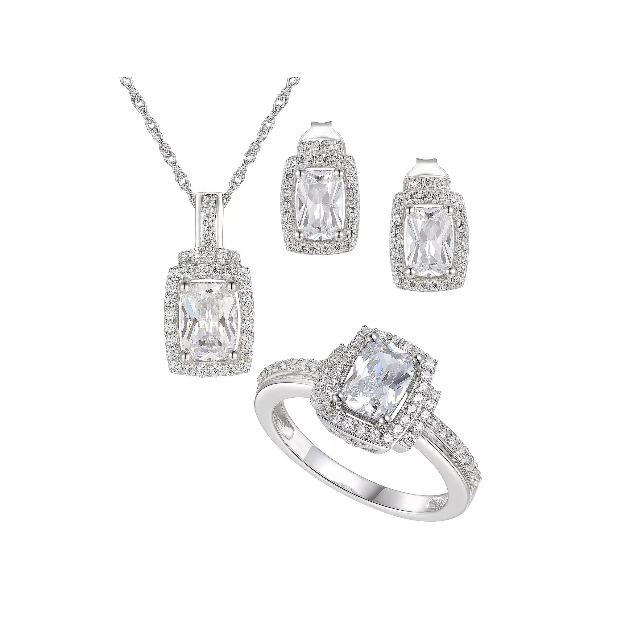 Sterling Silver Cubic Zirconia 3-Piece Jewelry Set, Womens Product Image