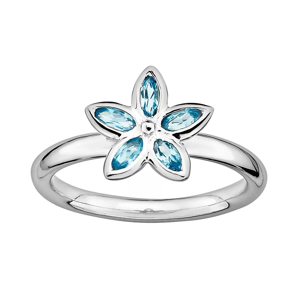 Stacks & Stones Sterling Silver Blue Topaz Flower Stack Ring, Womens Product Image