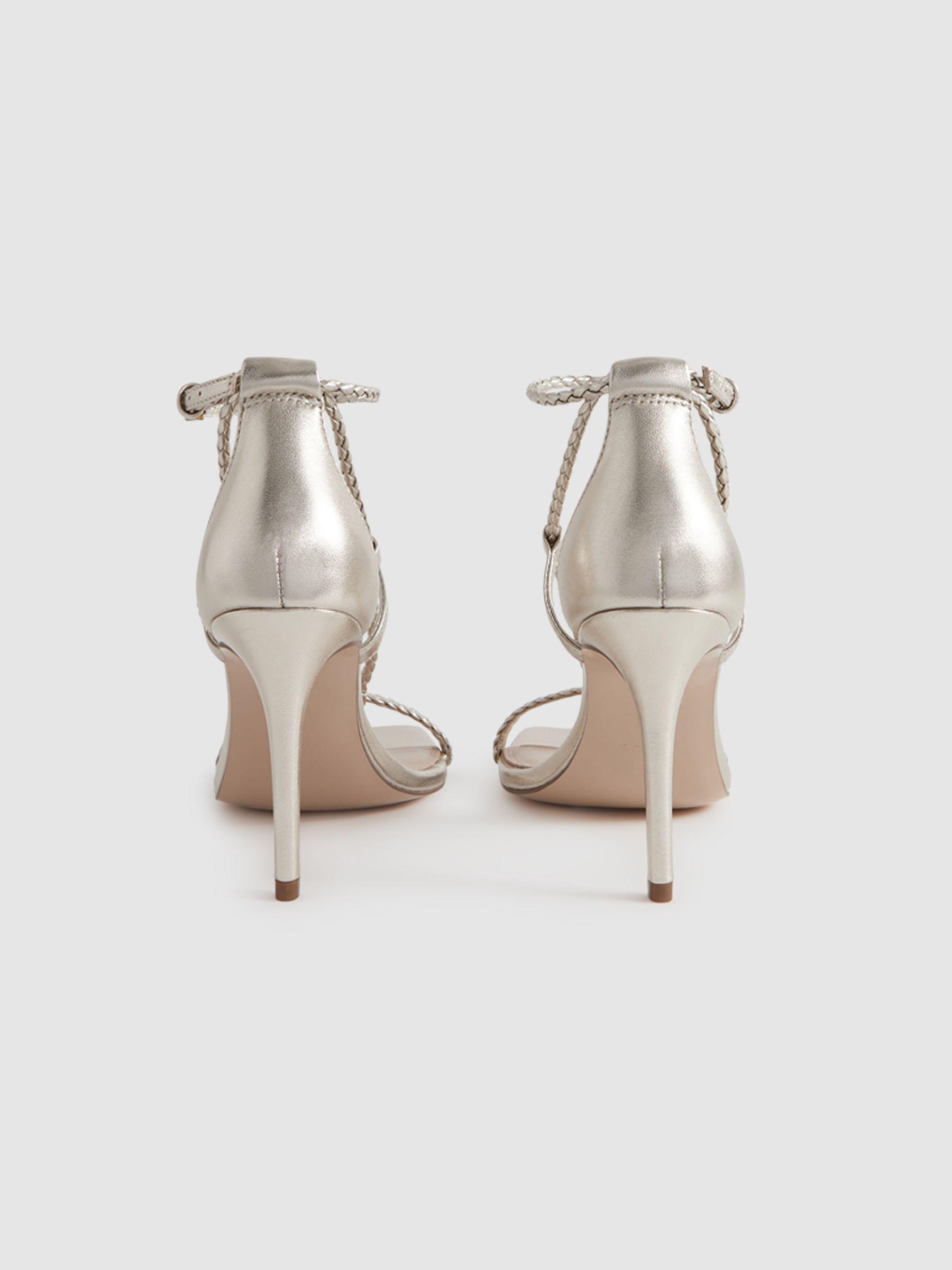 Leather Plaited Strappy Heeled Sandals in Gold Product Image