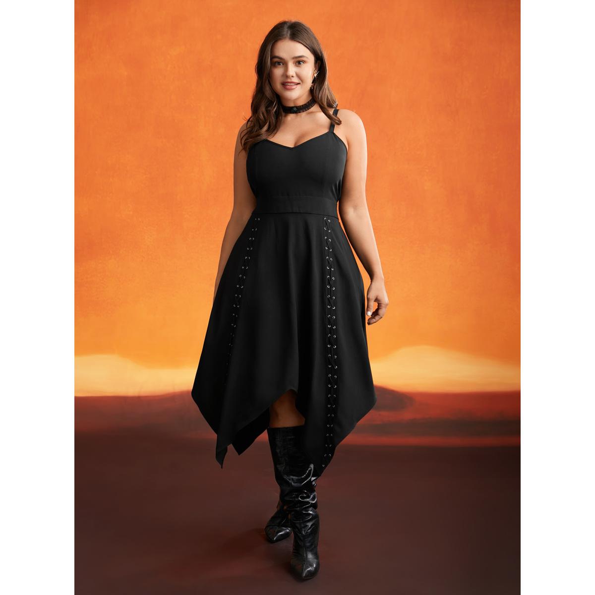 Plus Size Mystic Irregular Lace Up Midi Dress Black Women Cocktail Wraparound straps Party Curvy Bloomchic 14-16/1X Product Image