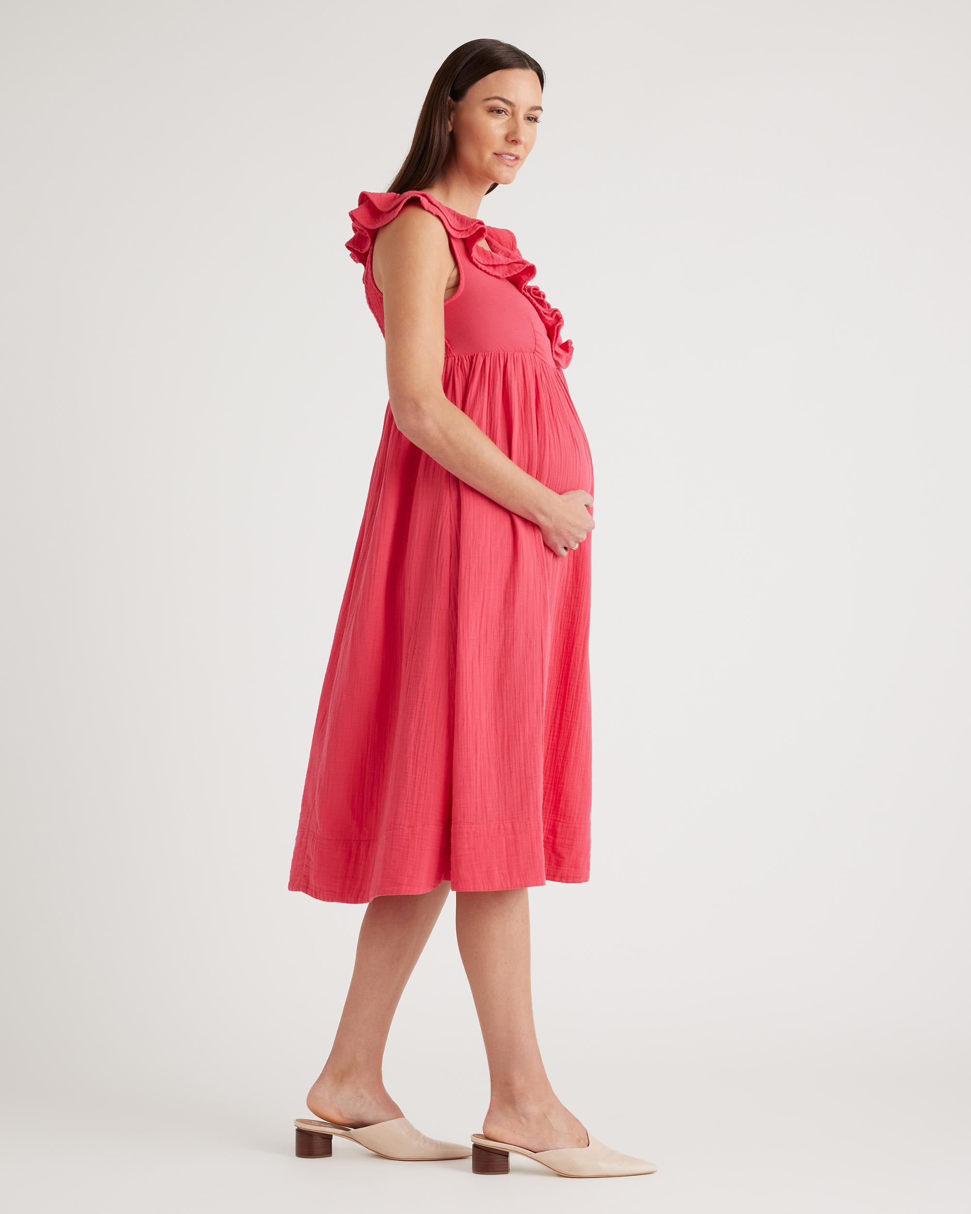Quince | Women's Gauze Maternity Ruffle Front Dress Size XL, Organic Cotton Product Image