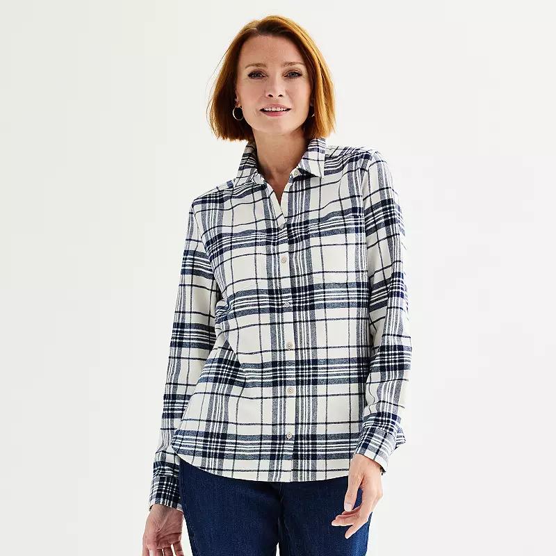 Women's Croft & Barrow® The Extra Soft Plaid Flannel Shirt, Size: XS, Pink Color Plaid Product Image