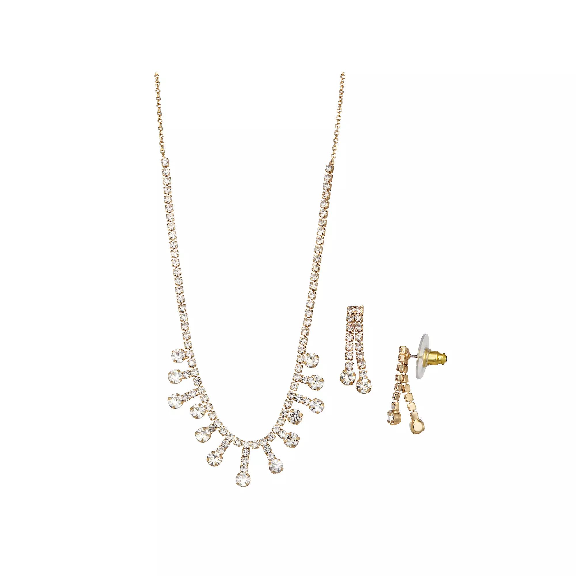 You're Invited Gold Tone Simulated Crystal Necklace & Earrings Set, Women's, Silver Tone Product Image