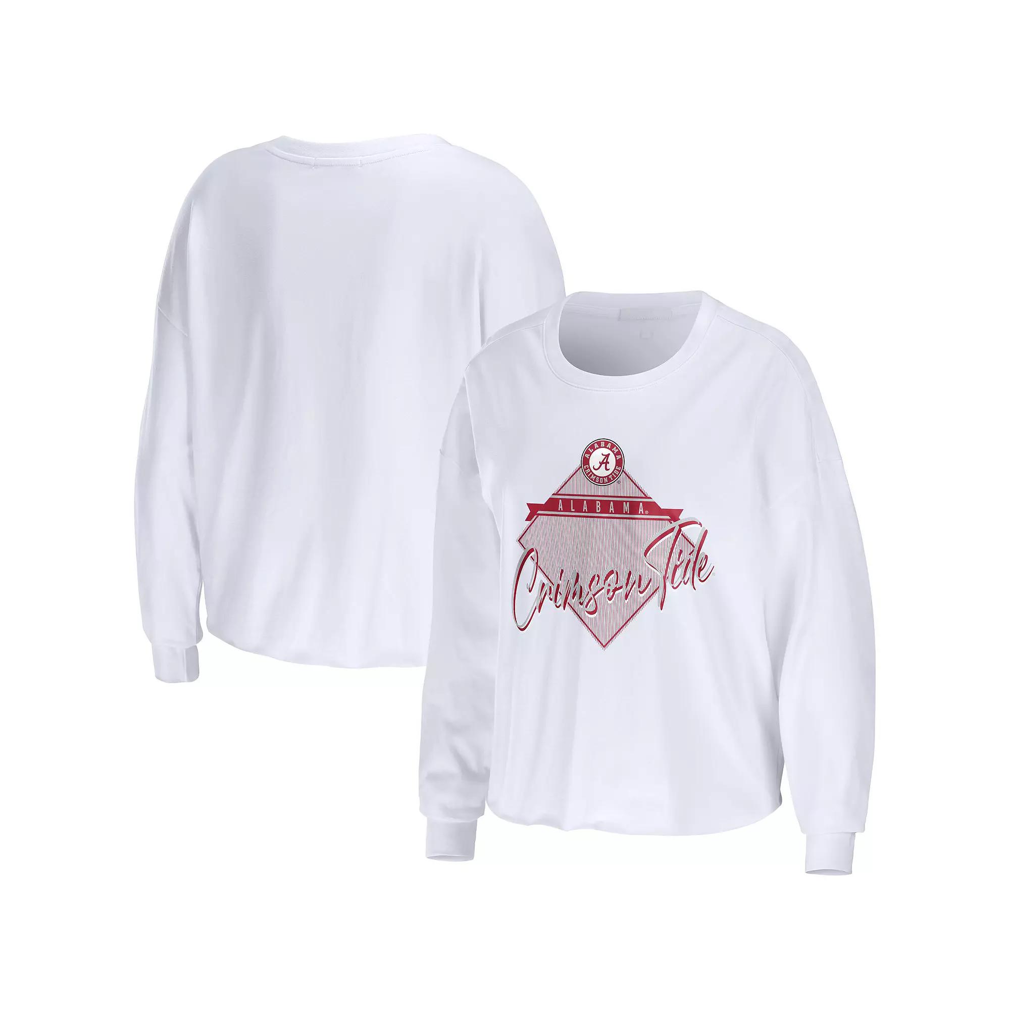 Women's WEAR by Erin Andrews White Alabama Crimson Tide Diamond Long Sleeve Cropped T-Shirt,  Product Image