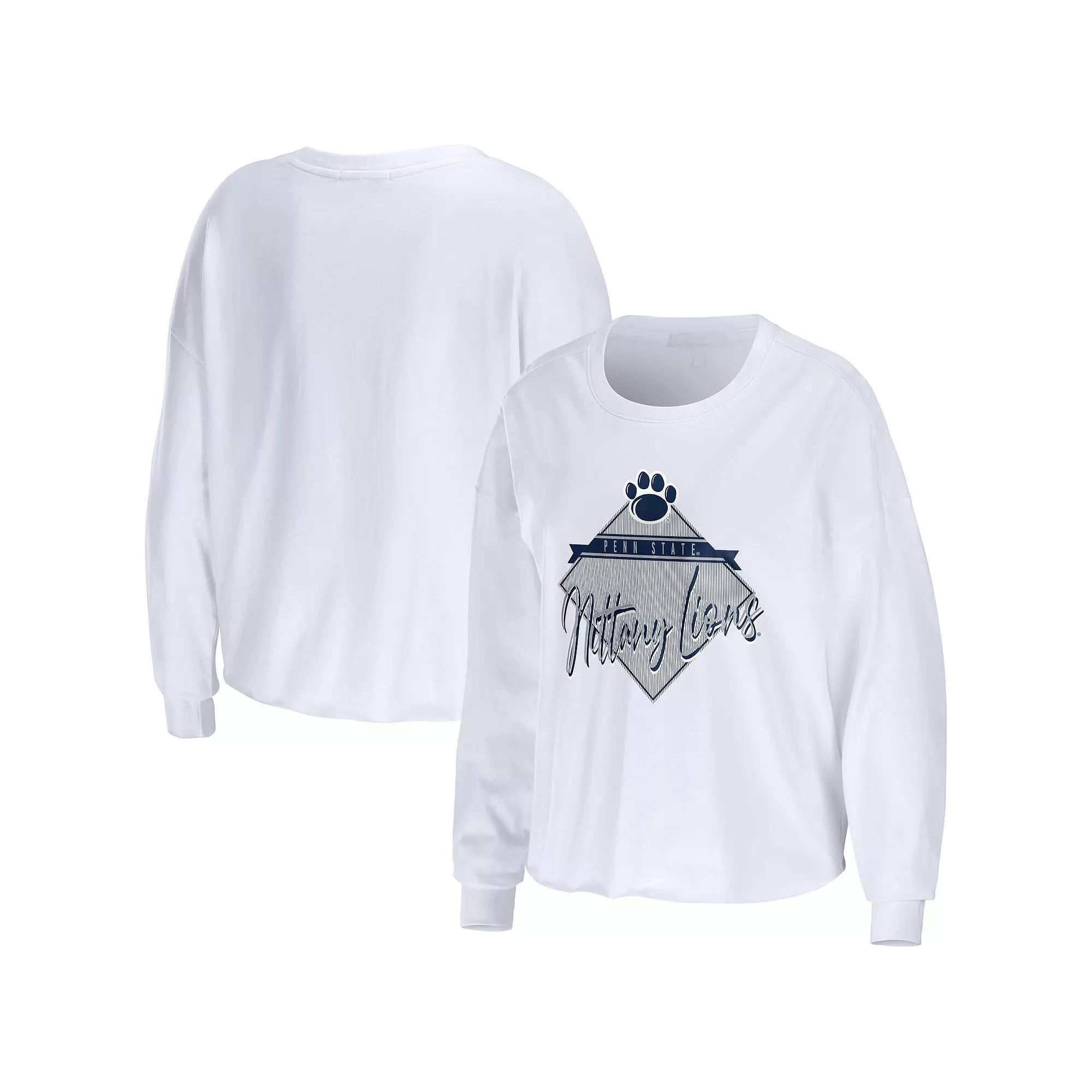 Women's WEAR by Erin Andrews White Penn State Nittany Lions Diamond Long Sleeve Cropped T-Shirt,  Product Image