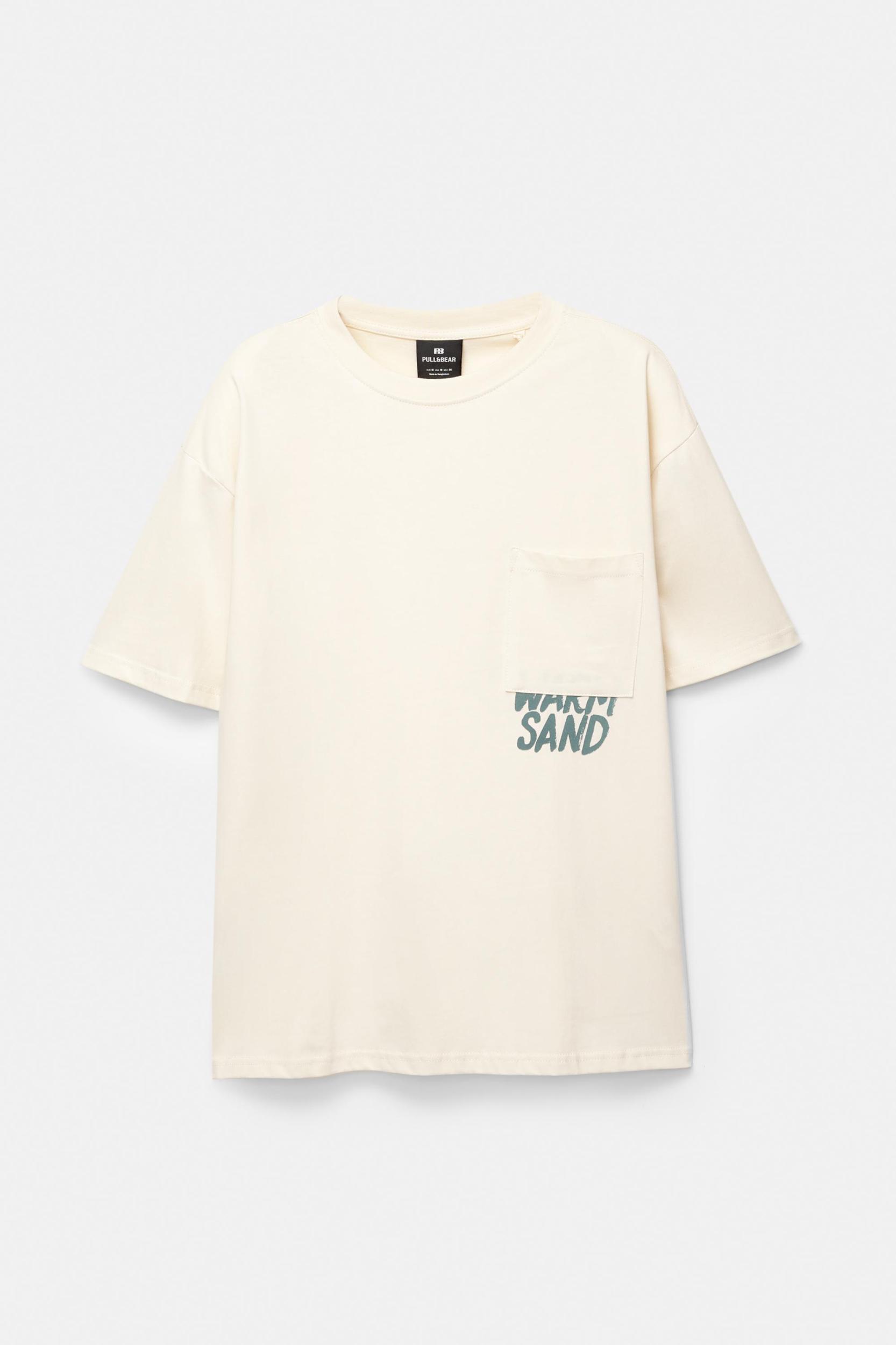 Beige T-shirt with pocket Product Image