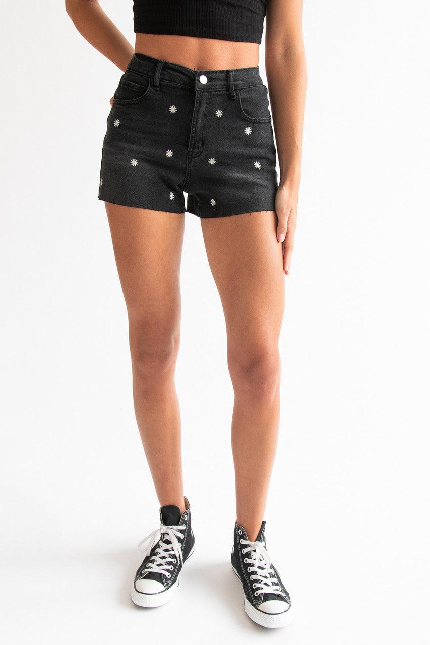 Embroidered Cut Off Denim Shorts Product Image