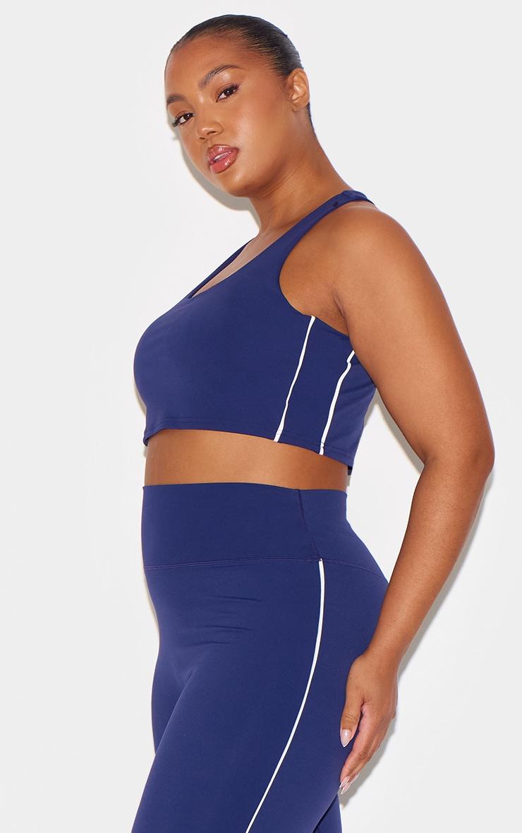 Navy Sculpt Contrast Detail High Waist Gym Leggings Product Image