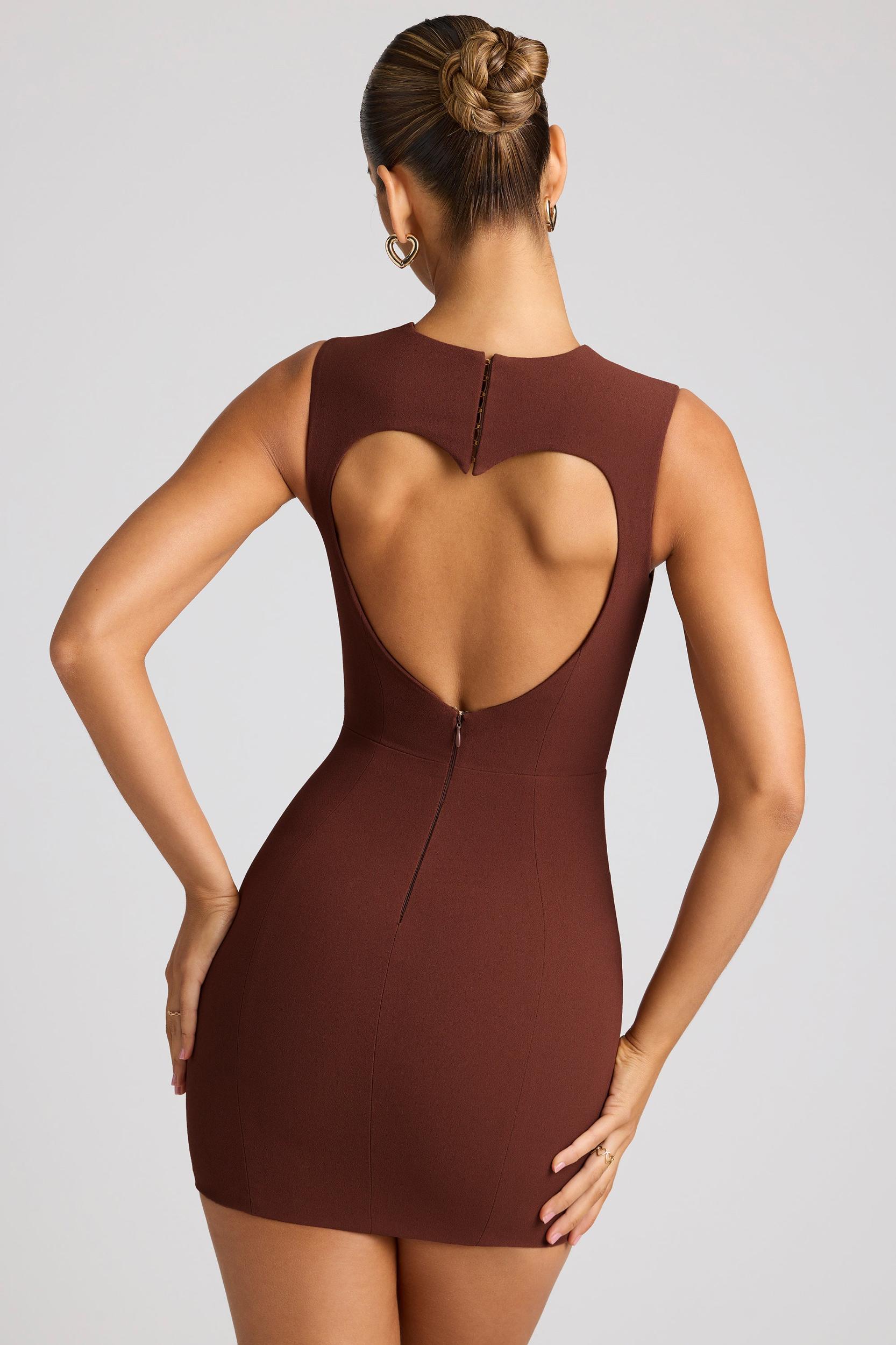 Heart Cut Out Mini Dress in Chocolate Brown Product Image