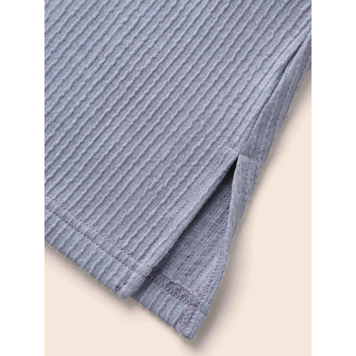 Plus Size Plain Textured Split Hem T-shirt Mediumgray Women Casual Texture V-neck Everyday T-shirts BloomChic 26/4X Product Image