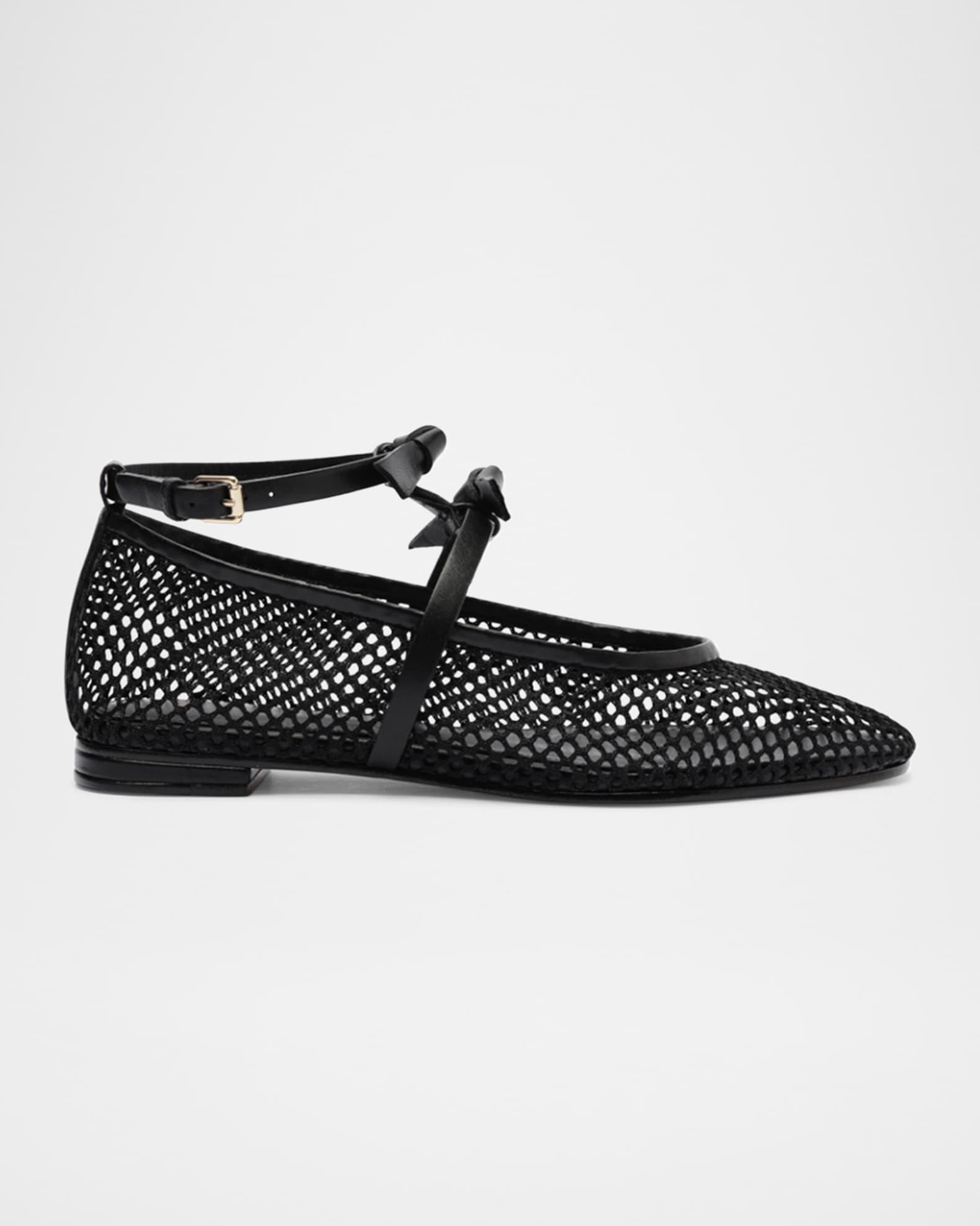 Slim Clarita Bow-Strap Fishnet Ballerina Flats Product Image