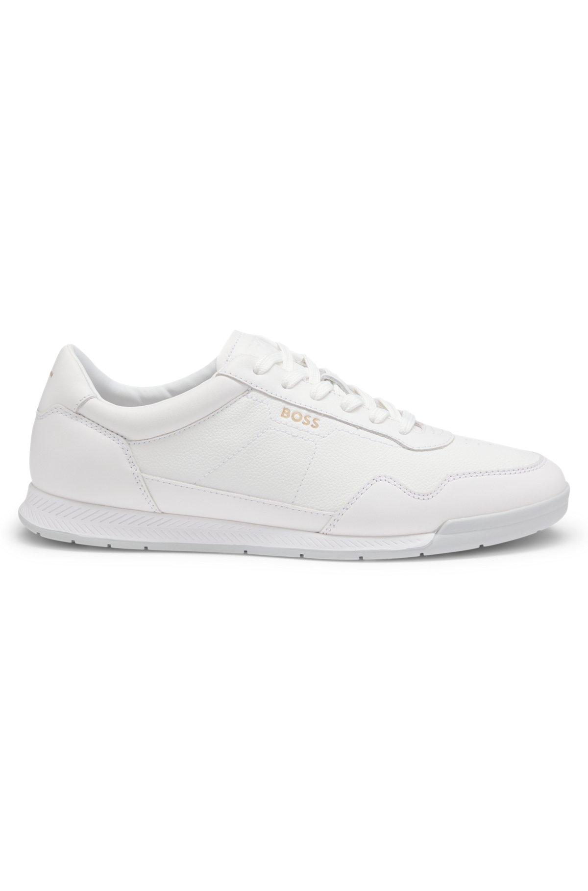 Faux-leather trainers with gold-tone branding Product Image