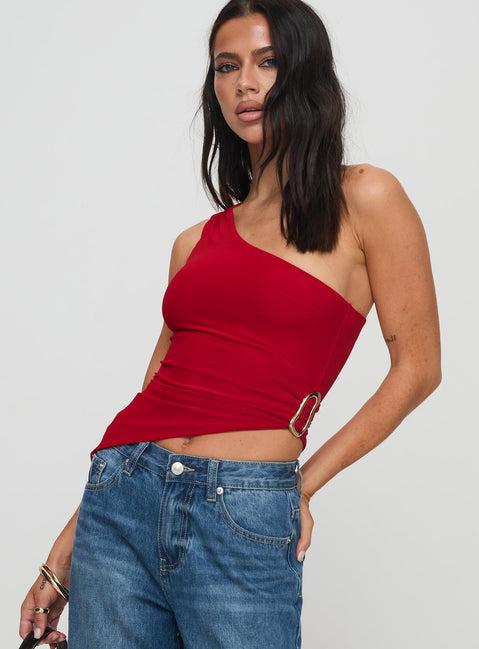 Machiatto One Shoulder Top Red Product Image