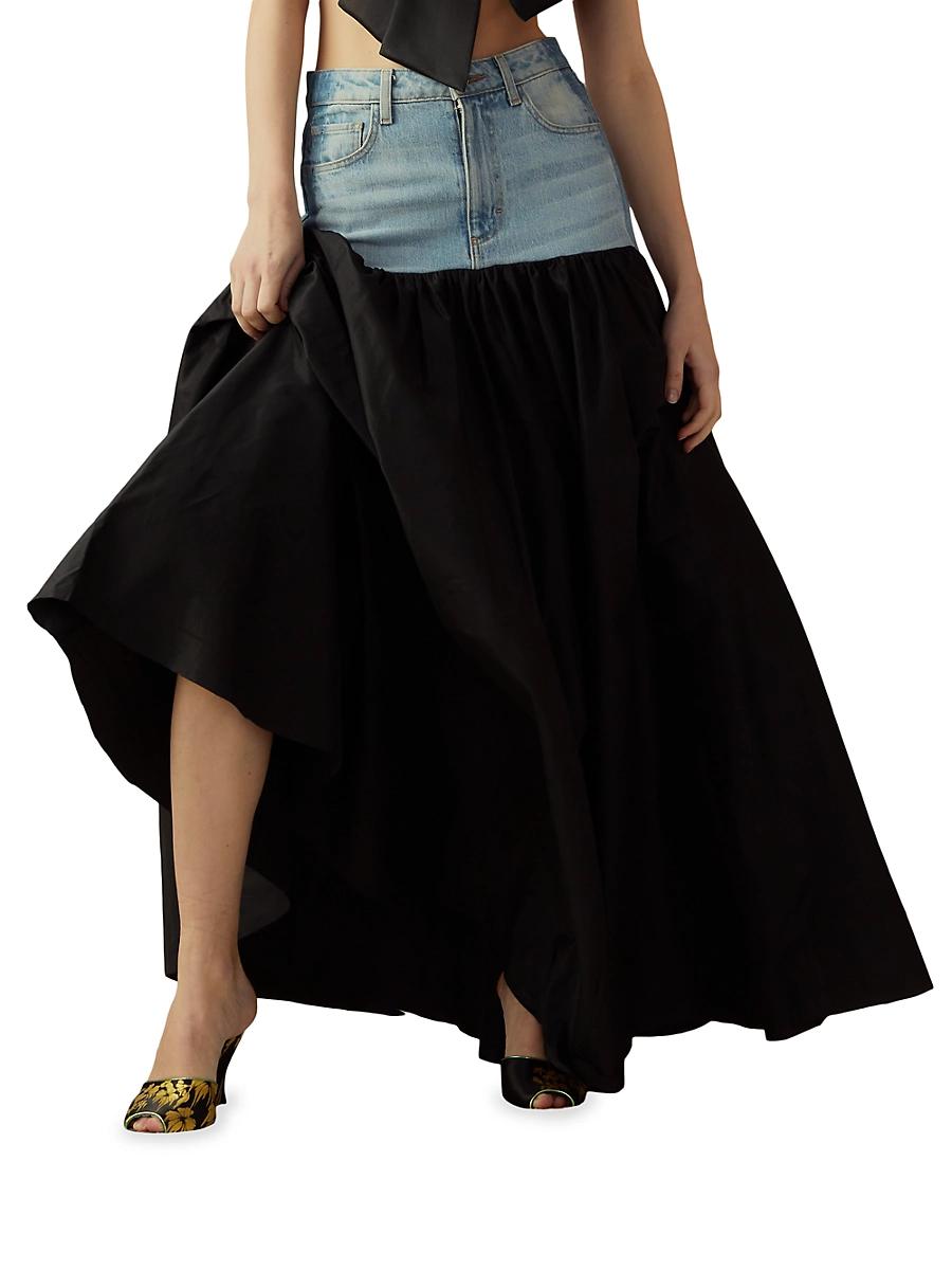 Womens Silk Taffeta & Denim Skirt Product Image