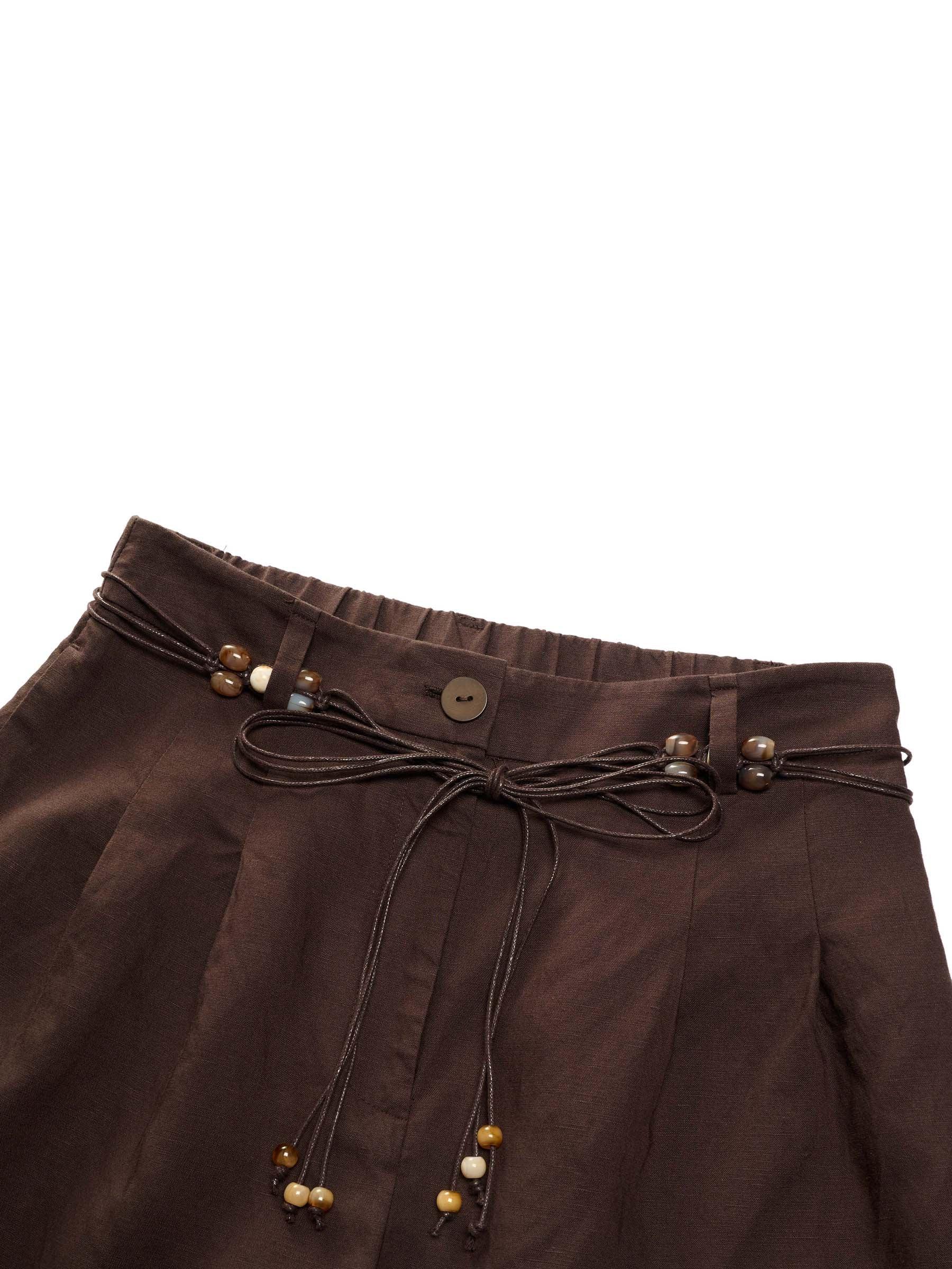 Linen Blend Women Wide Leg Pants With Tie String Belt Product Image